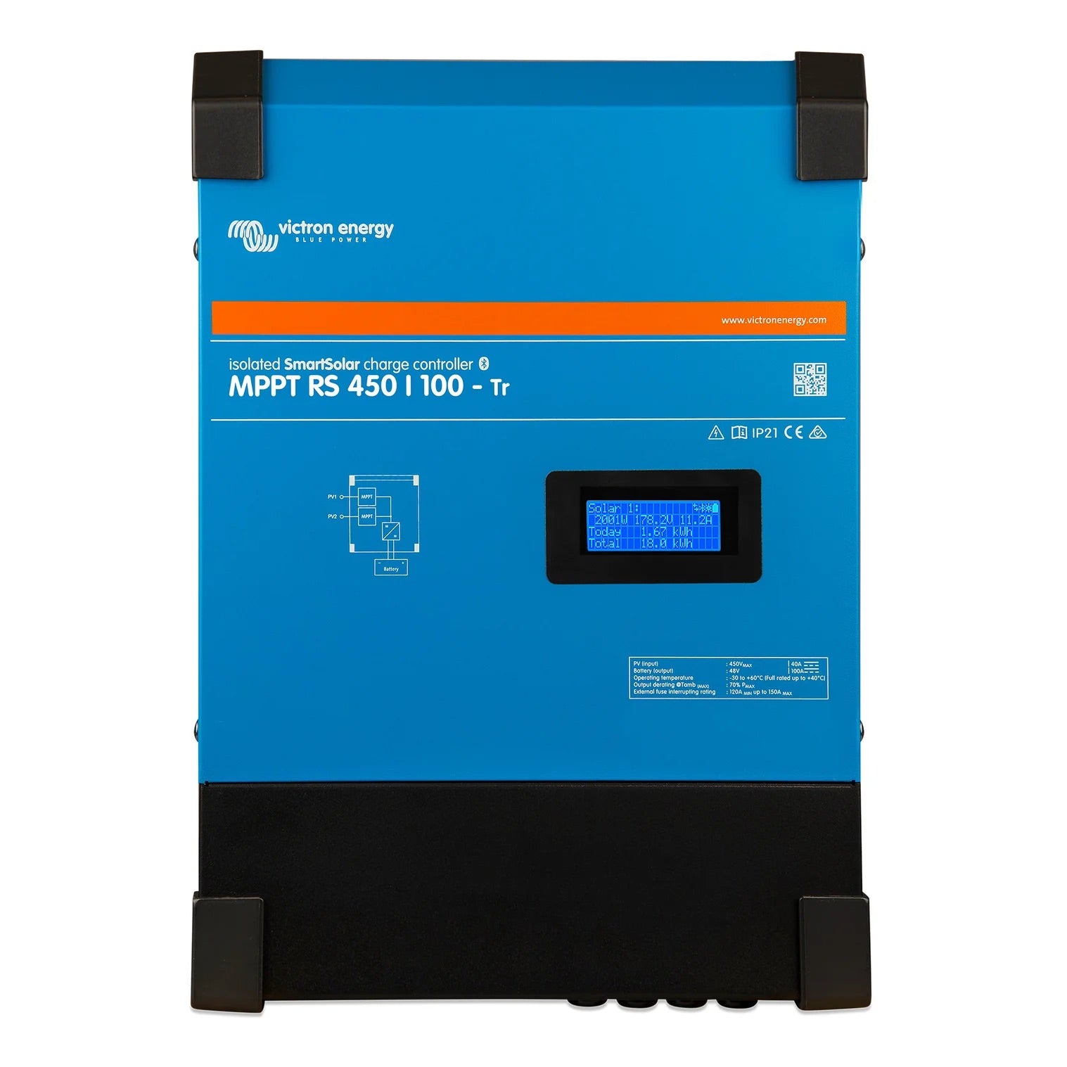 Victron Energy SmartSolar MPPT RS 450/100 MC4 Solar Charge Controller - 100A 450V Maximum Power Point Tracking for Off-Grid Solar Systems | Perfect for RV, Marine, and Home Solar Power Applications