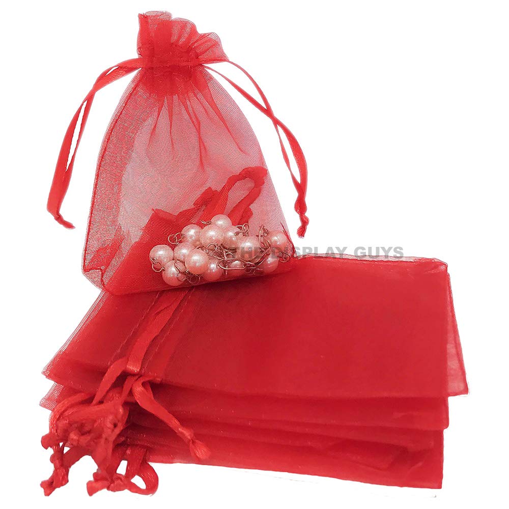 100-Pack 3x4 Inch Red Sheer Organza Drawstring Gift Bags - Small Mesh Favor Bags for Jewelry, Candy, Wedding Favors & Party Treats | Perfect for Birthday Gifts, Bridal Showers & Holiday Celebrations