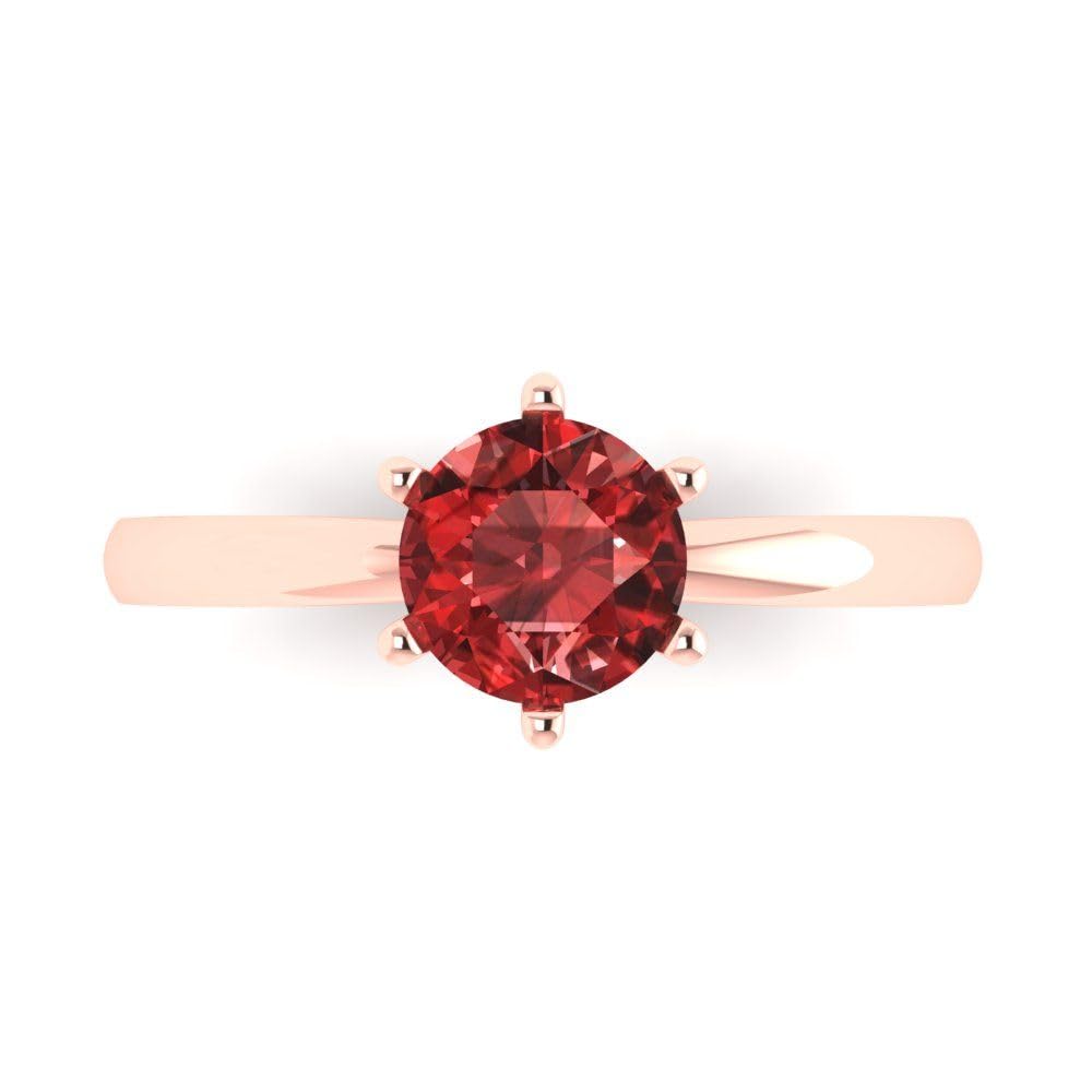 1.0 ct Natural Garnet Solitaire Engagement Ring - 14k Rose Gold Round Cut Bridal Ring for Women | Anniversary, Wedding, Proposal Jewelry Gift