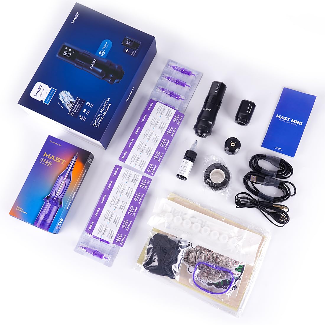 Professional Mast Mini Tattoo Kit - Cordless & Corded Tattoo Gun Machine Set with 2 Batteries, RCA Connector & 3.6mm Stroke Length | Perfect for Beginners & Home Tattoo Artists | Ideal for Small Designs, Touch-Ups & Practice Sessions