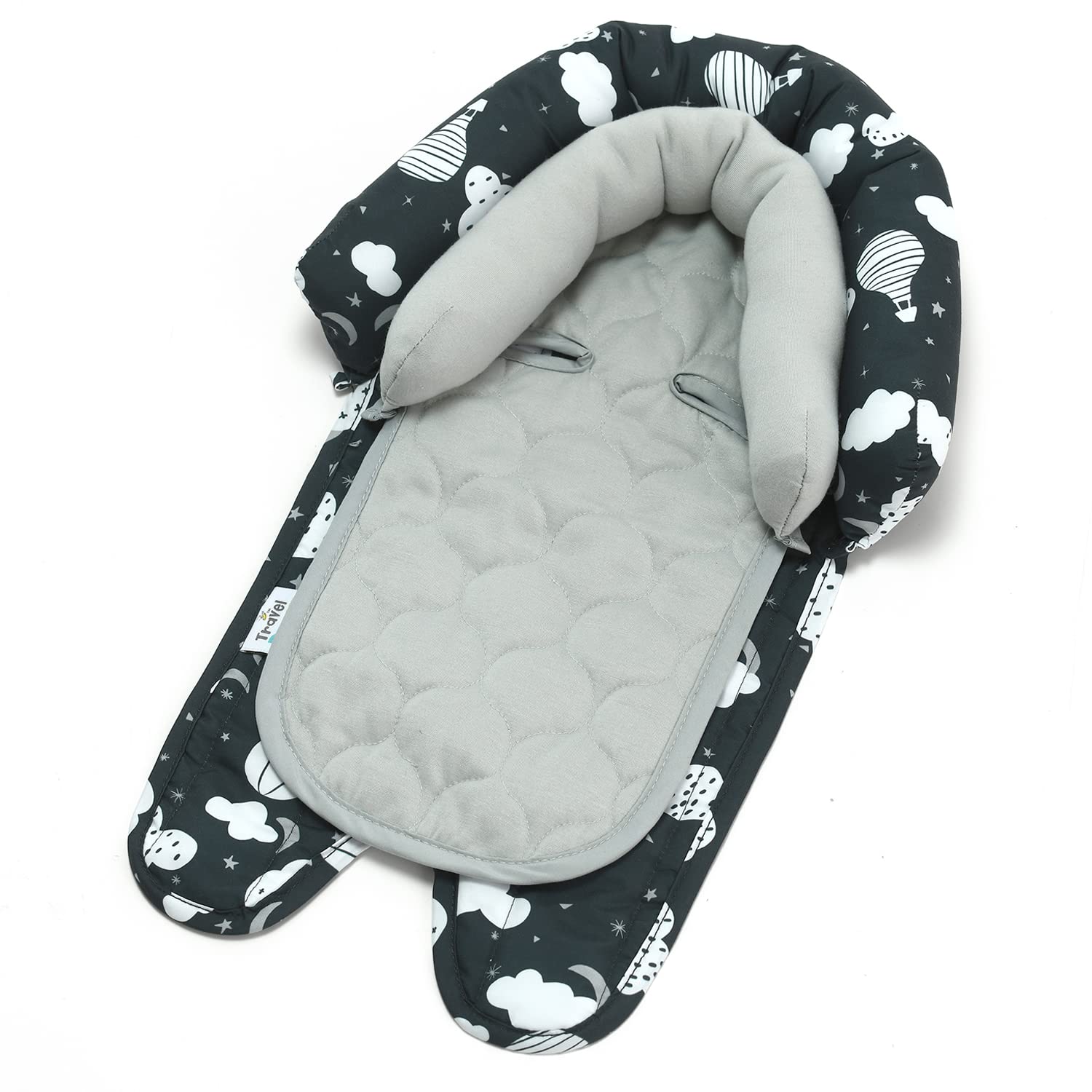 Travel Bug Baby & Toddler 2-in-1 Head Support Pillow - Adjustable Neck Support for Car Seats, Strollers & Bouncers (Balloon Pattern) - Perfect for Newborns & Infants on Road Trips, Walks & Naptime