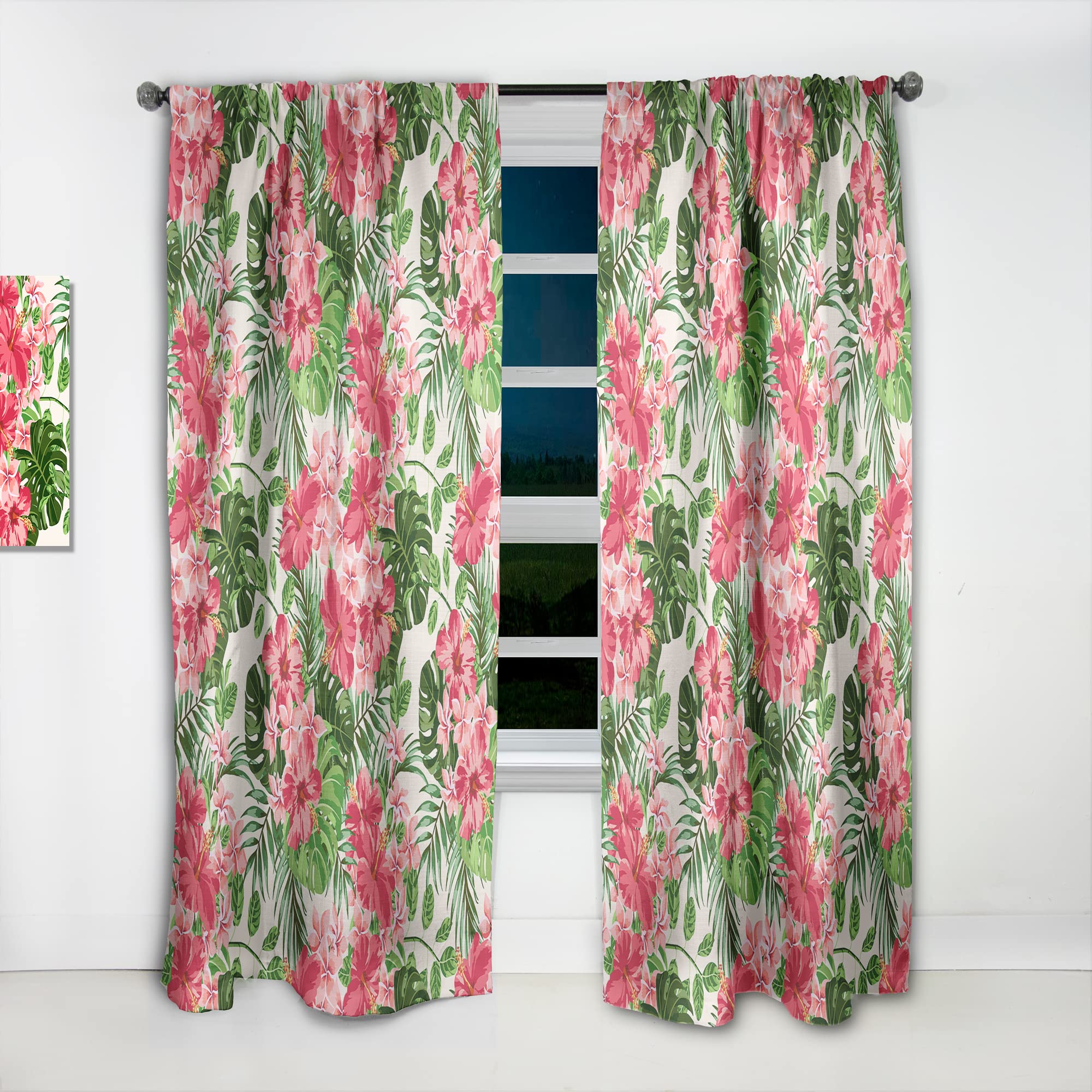 DesignQ Thermal Insulated Curtains - Tropical Leaves & Flowers Print - 52x90 Inch Single Panel for Bedroom & Living Room | Energy Saving, Blackout Drapes for Home Decor