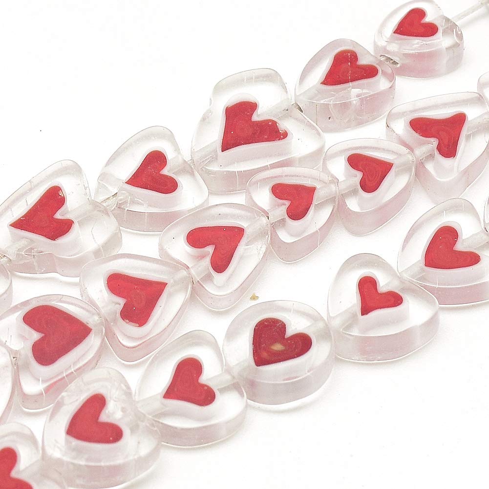 Craftdady 8-14mm Lampwork Glass Heart Beads - Millefiori Red Heart Spacer Beads with 1mm Hole (36pcs/Strand) for DIY Jewelry Making, Bracelets, Necklaces & Craft Projects