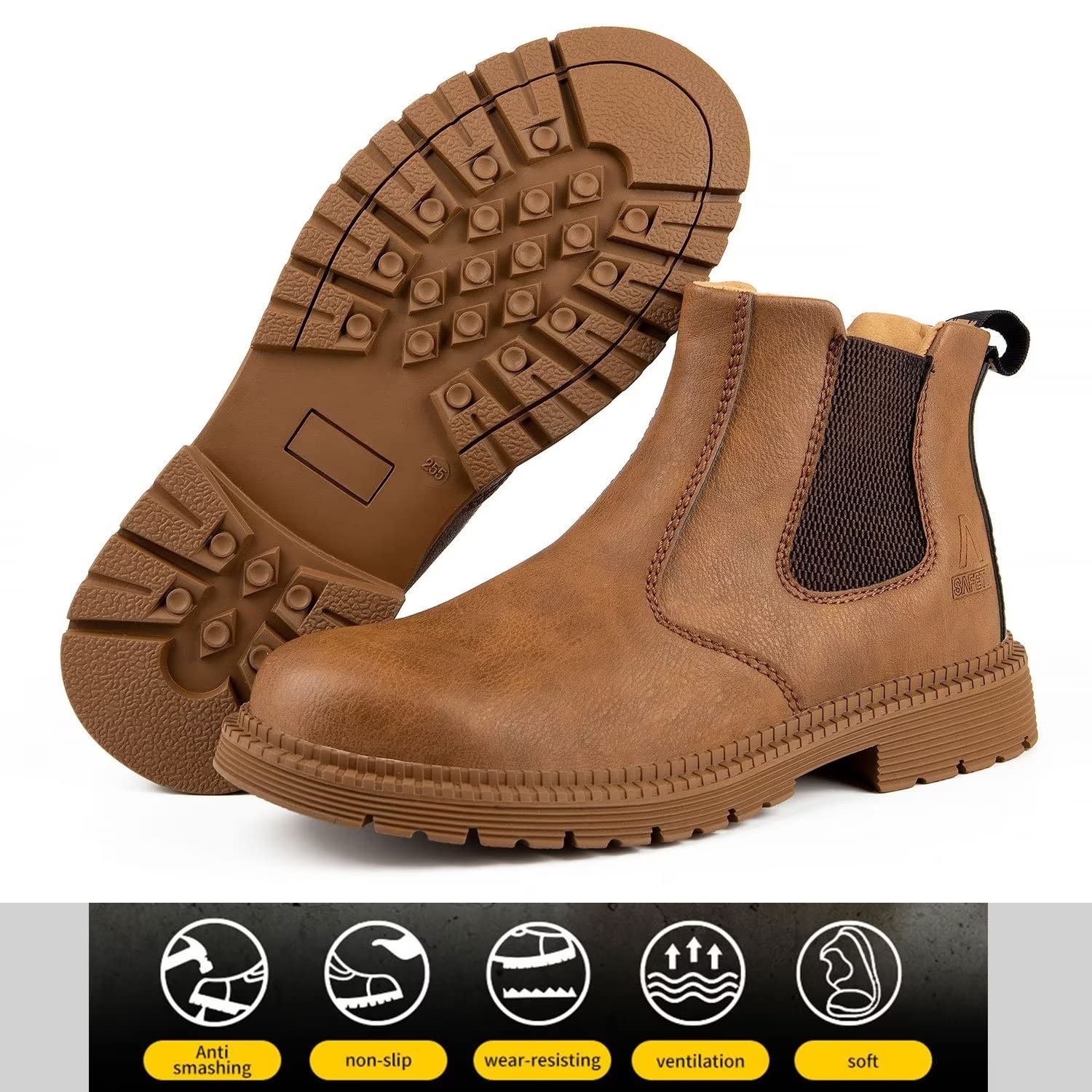 **Tanleewa Men's Steel Toe Work Boots - Waterproof Leather Safety Shoes with Insulation & Non-Slip Sole for Construction, Hiking & Outdoor Work**