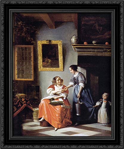 Pieter de Hooch 20x24 Inch Black Ornate Wood Framed Canvas Art - Dutch Golden Age Painting Reproduction - Perfect for Living Room, Bedroom or Office Wall Decor