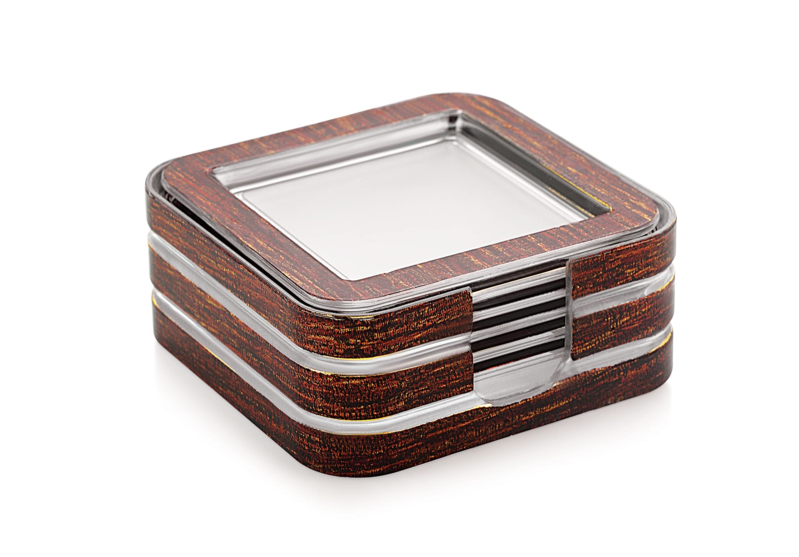 Premium 6-Pack Brown Square Coasters with Holder for Coffee Mugs, Tea Cups, Beer Cans & Water Glasses - Absorbent & Durable Bar Accessories for Home, Office & Restaurant Use