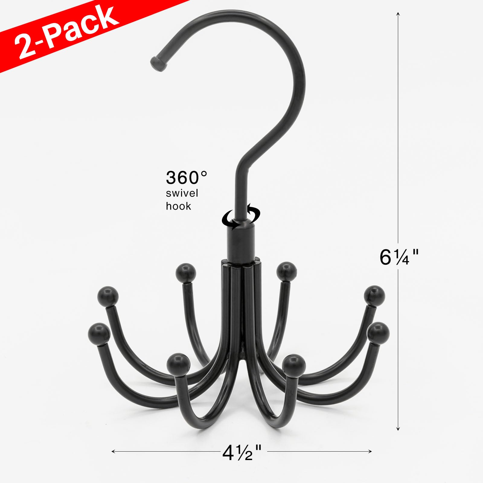 360° Rotating Purse Holder for Closet - 2 Pack Space Saving Hooks for Belt, Tie, Scarf & Tank Top Organization | Durable Closet Accessories & Storage Solution (Black) - Perfect for Bedroom, Walk-in Closet & Dorm Room Organization