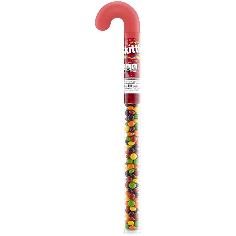 Skittles Original Christmas Chewy Candy Cane Gift - 2.6 oz Pack - Festive Holiday Treats for Stocking Stuffers & Party Favors