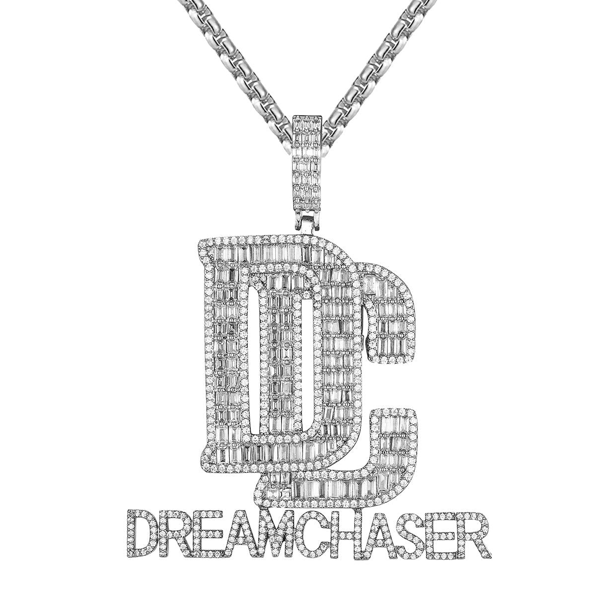 Men's Baguette Dream Chaser DC Custom Hip Hop Rapper Pendant Necklace - Perfect for Streetwear, Rap Concerts & Urban Fashion Accessories