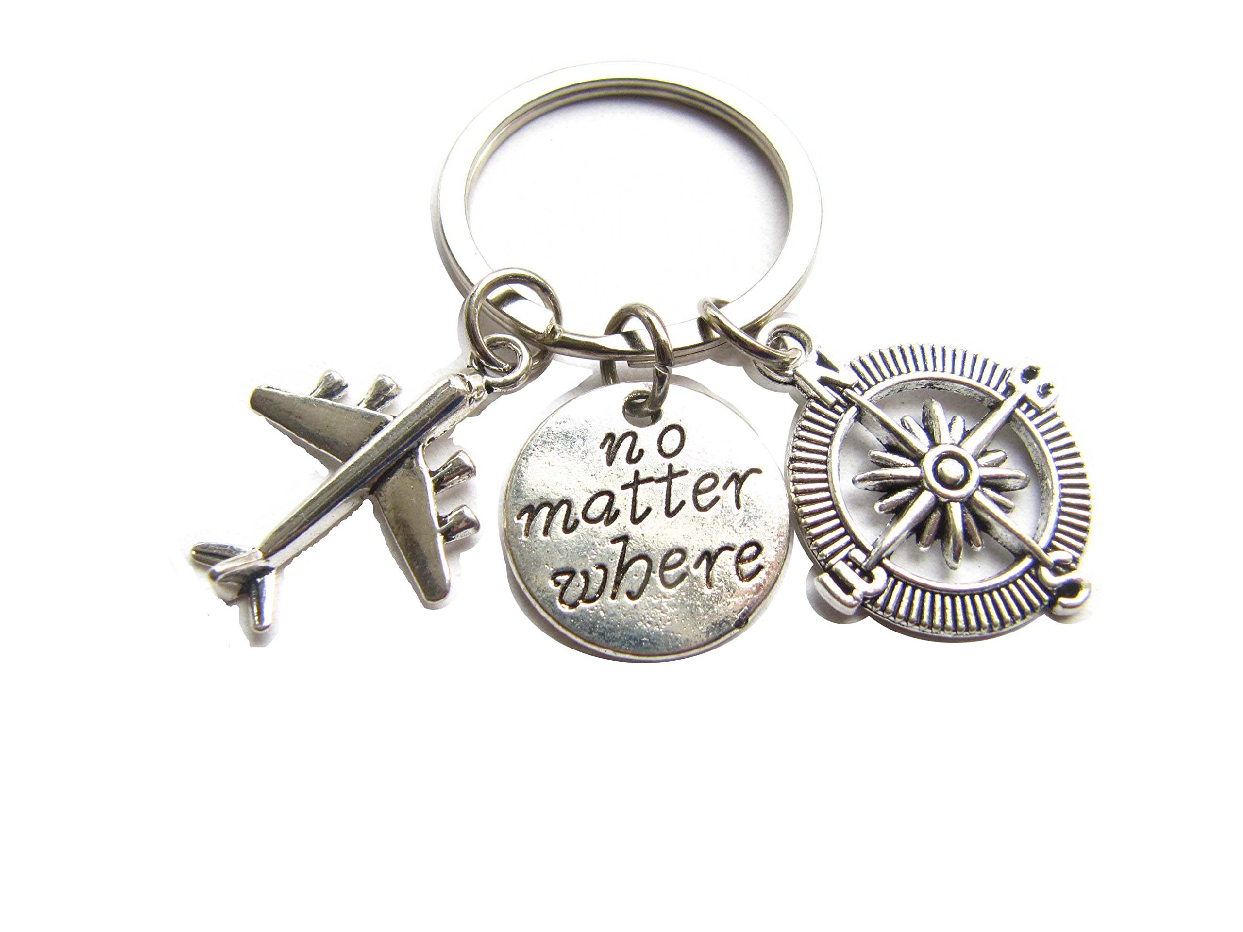 Compass Keychain with Initial - Airplane Keyring Gift for Travelers