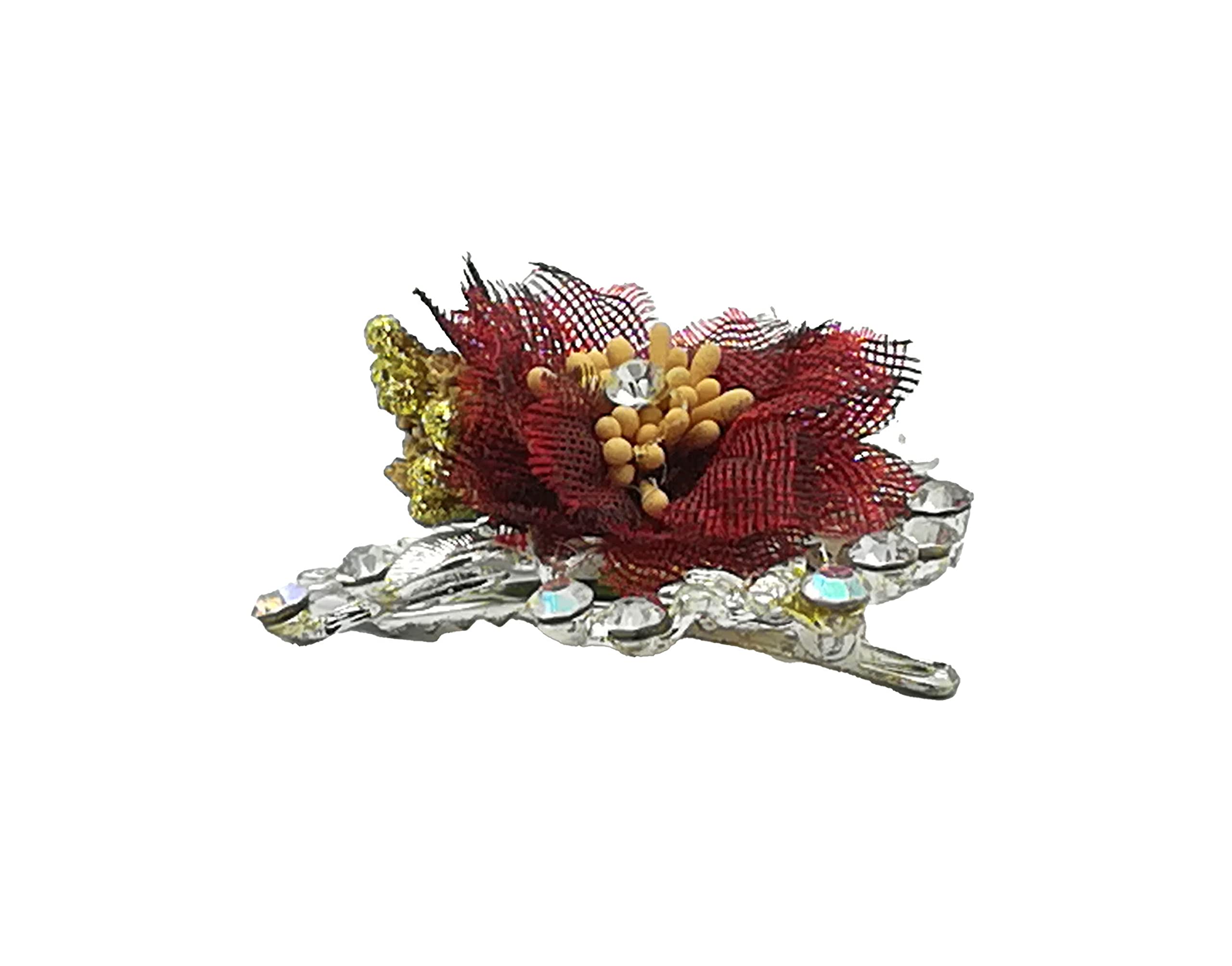 Kanthan Lotus Floral Stone Hair Clips Barrettes - Elegant Hair Accessories for Women & Girls (Maroon) - Perfect for Weddings, Parties & Everyday Styling
