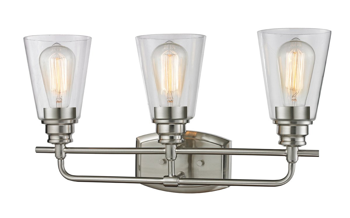 21 Inch Bathroom Vanity Light Fixture - 3-Light Brushed Nickel Finish with Medium Base Bulb (300W) for Modern Bathroom, Powder Room & Dressing Area Lighting
