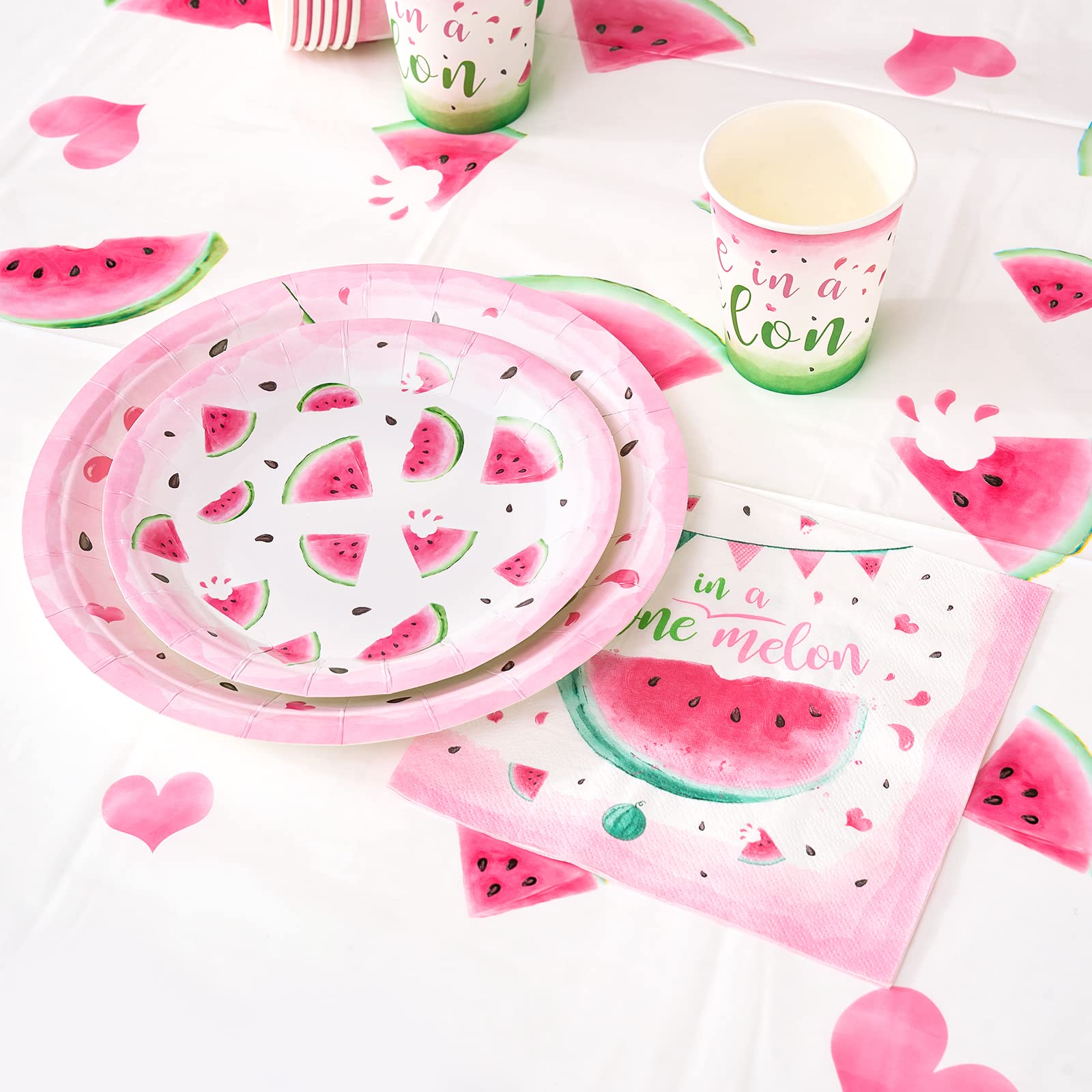 WERNNSAI Watermelon Party Tableware Set - 16-Piece Disposable Pink Watermelon Plates, Napkins & Cups for Birthday, Baby Shower & Summer Parties | 1st Birthday Decorations for Girls | Eco-Friendly Party Supplies for Outdoor Picnics & Backyard Celebrations