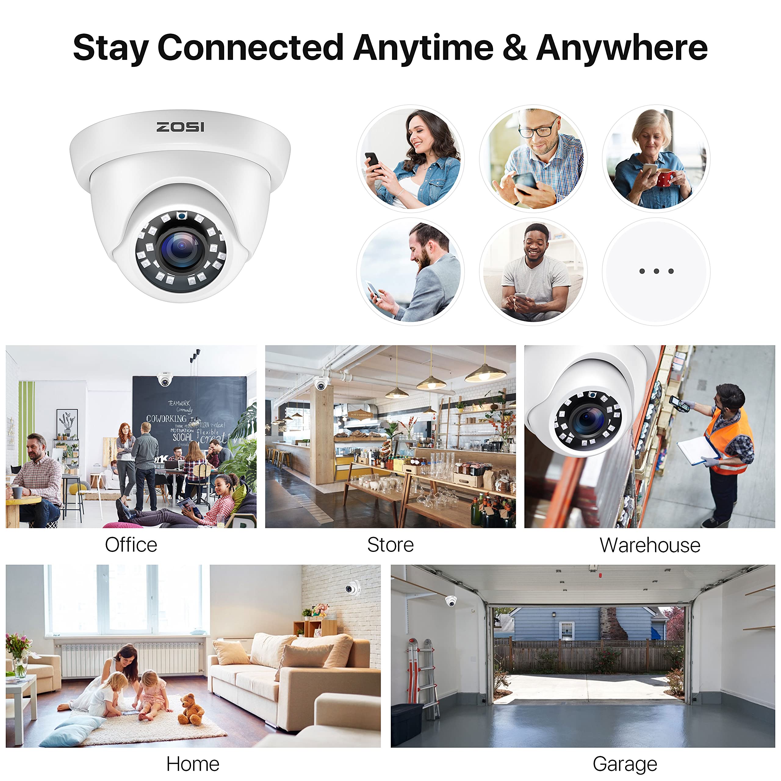 ZOSI 4 Pack 1080P HD Dome Security Cameras with 65ft Night Vision & 24 IR LEDs - Compatible with TVI/Analog DVR Systems - Weatherproof for Indoor/Outdoor Use - Ideal for Home, Office, and Business Surveillance