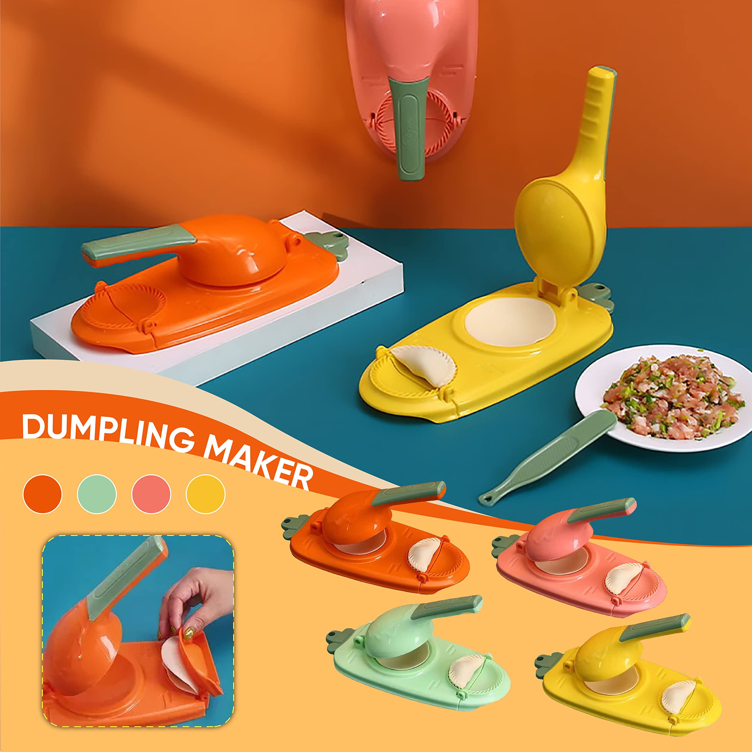 2-Pack 2-in-1 Dumpling Maker Press & Empanada Maker - Multifunctional Manual Dumpling Skin Press Mold Set for Homemade Gyoza, Pierogi, Wontons (Orange & Green) - Perfect for Asian Cooking, Family Meal Prep & Party Snack Making