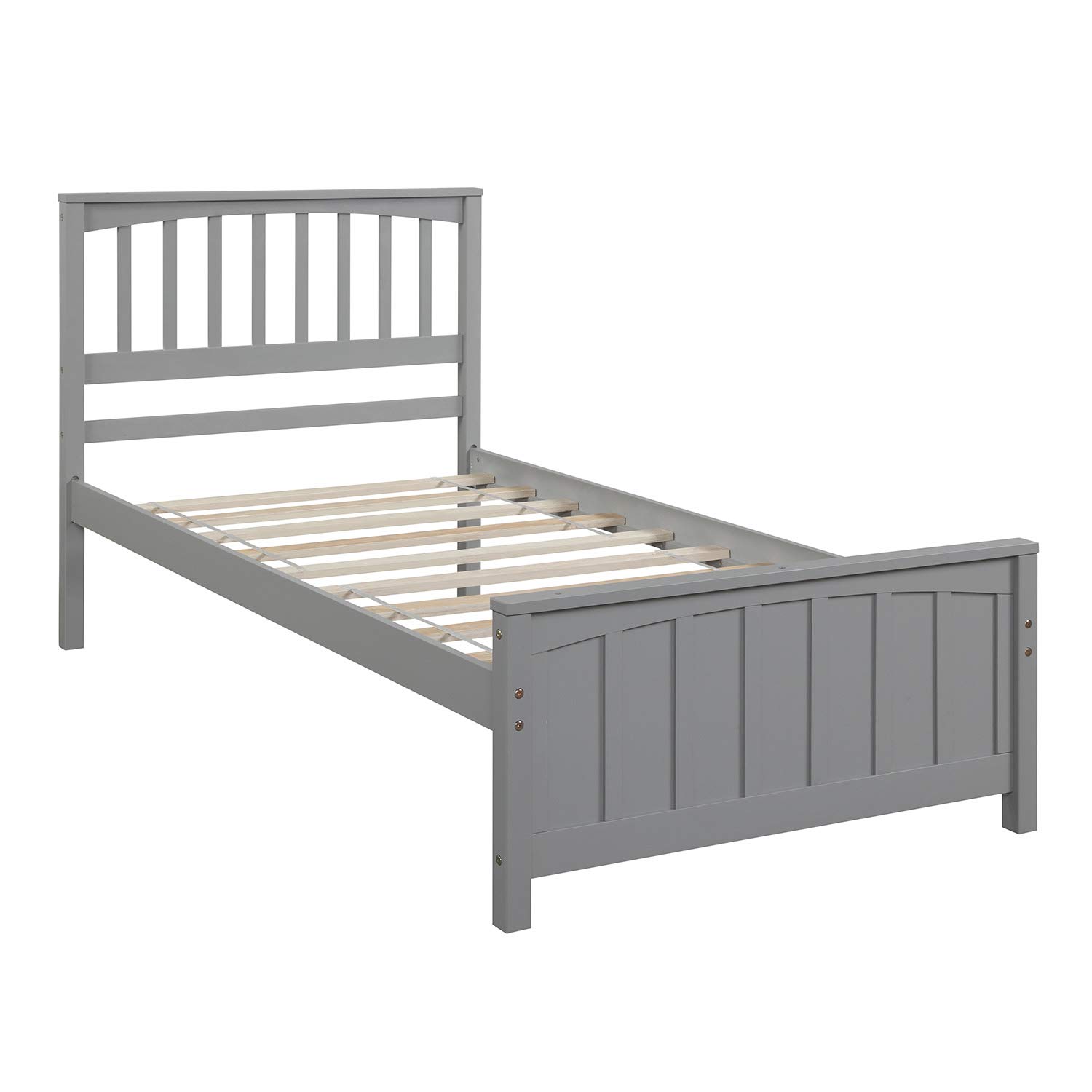 Twin Size Wood Platform Bed with Headboard & Footboard - Sturdy Wood Slats for Support, Gray - Perfect for Kids' Rooms, Guest Bedrooms & Small Spaces