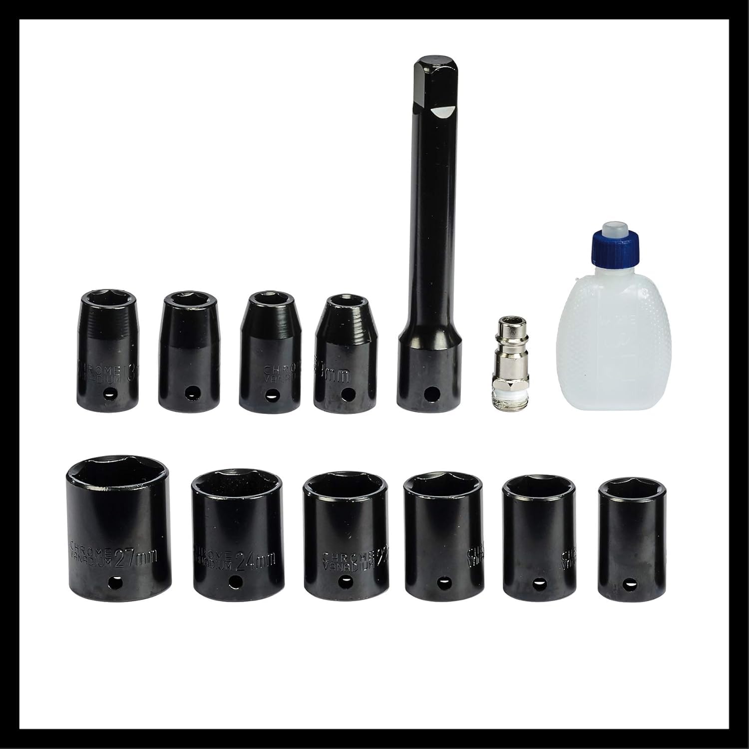 Einhell TC-PW 610 Pneumatic Impact Wrench Kit - 610Nm Max Torque, Includes 10 Sockets, Oil Bottle, Nozzle & 125mm Extension - Perfect for Automotive Repair & Heavy-Duty Mechanical Work
