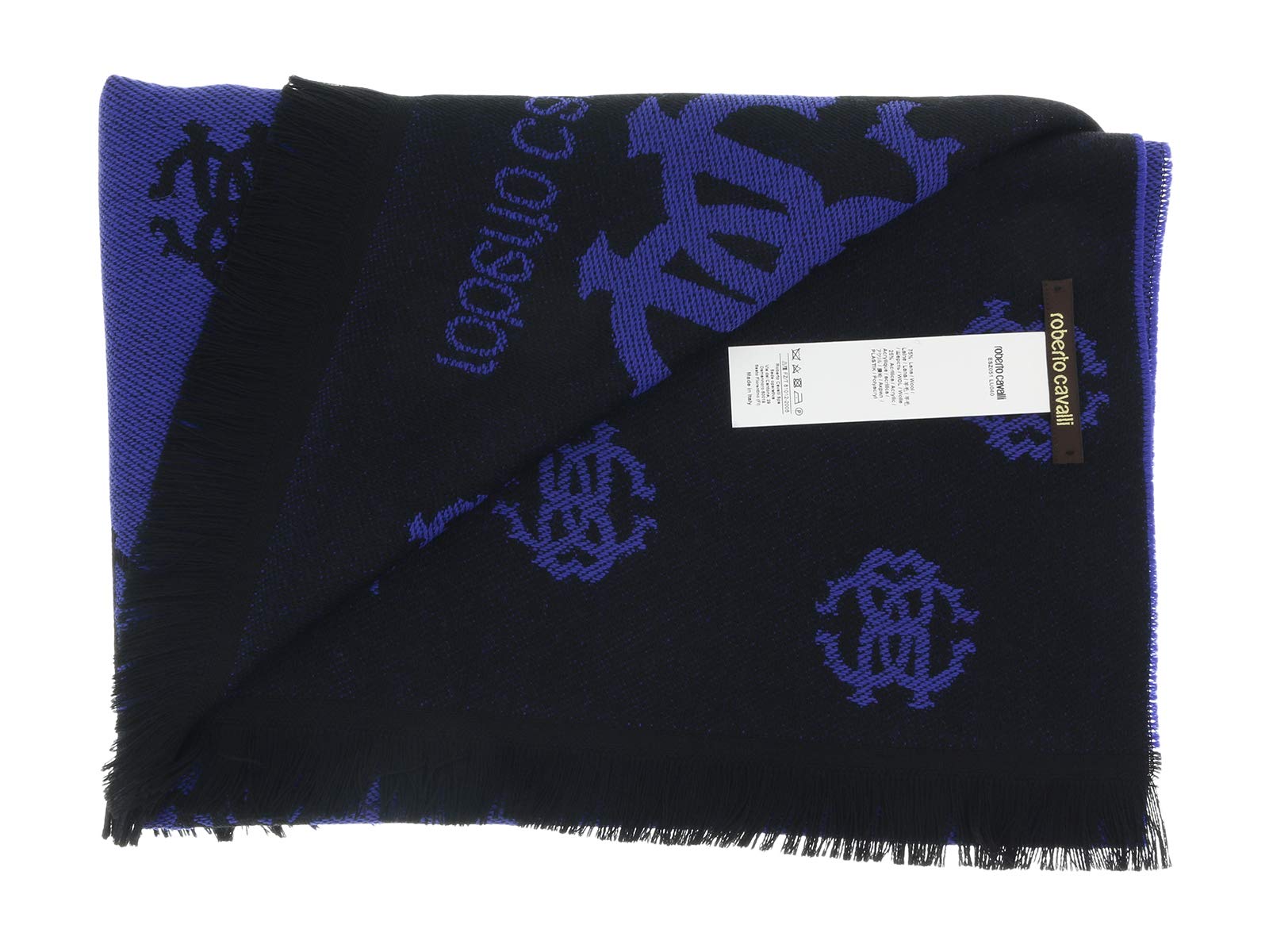 Roberto Cavalli ESZ051 03000 Purple Wool Blend Logo Men's Scarf - Winter Fashion Accessory for Men, Perfect for Cold Weather & Stylish Outfits