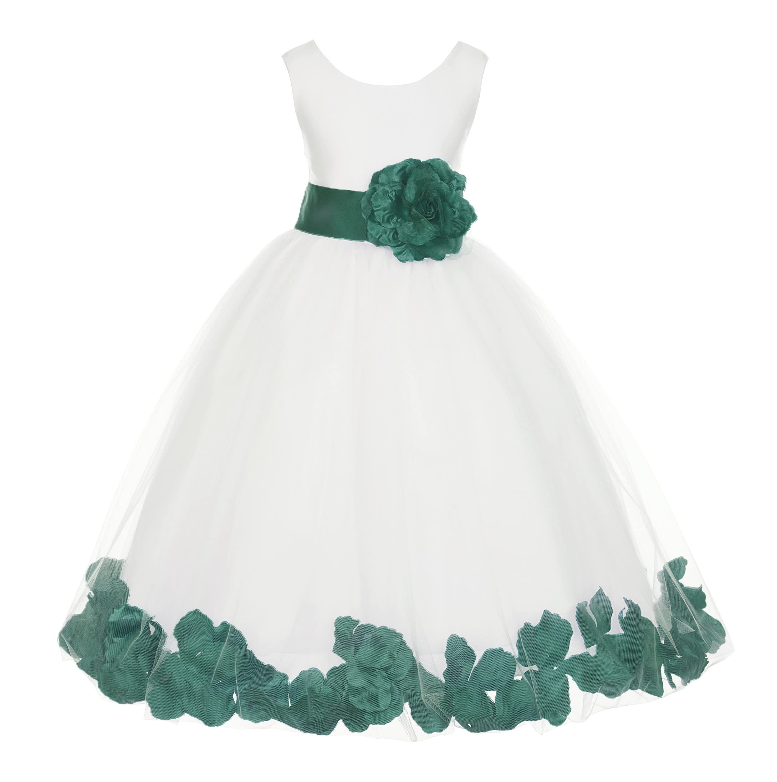 White Tulle Rose Petals Flower Girl Dress - Elegant Christening Gown for Baby Girls (Style 302T, Size 8) - Perfect for Weddings, Baptisms & Special Occasions