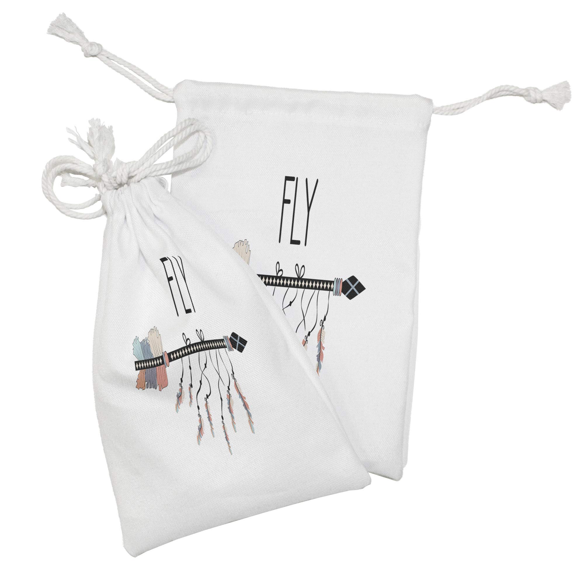 Ambesonne 2-Pack Cartoon Fabric Drawstring Pouches - Feather Arrow Design, 9