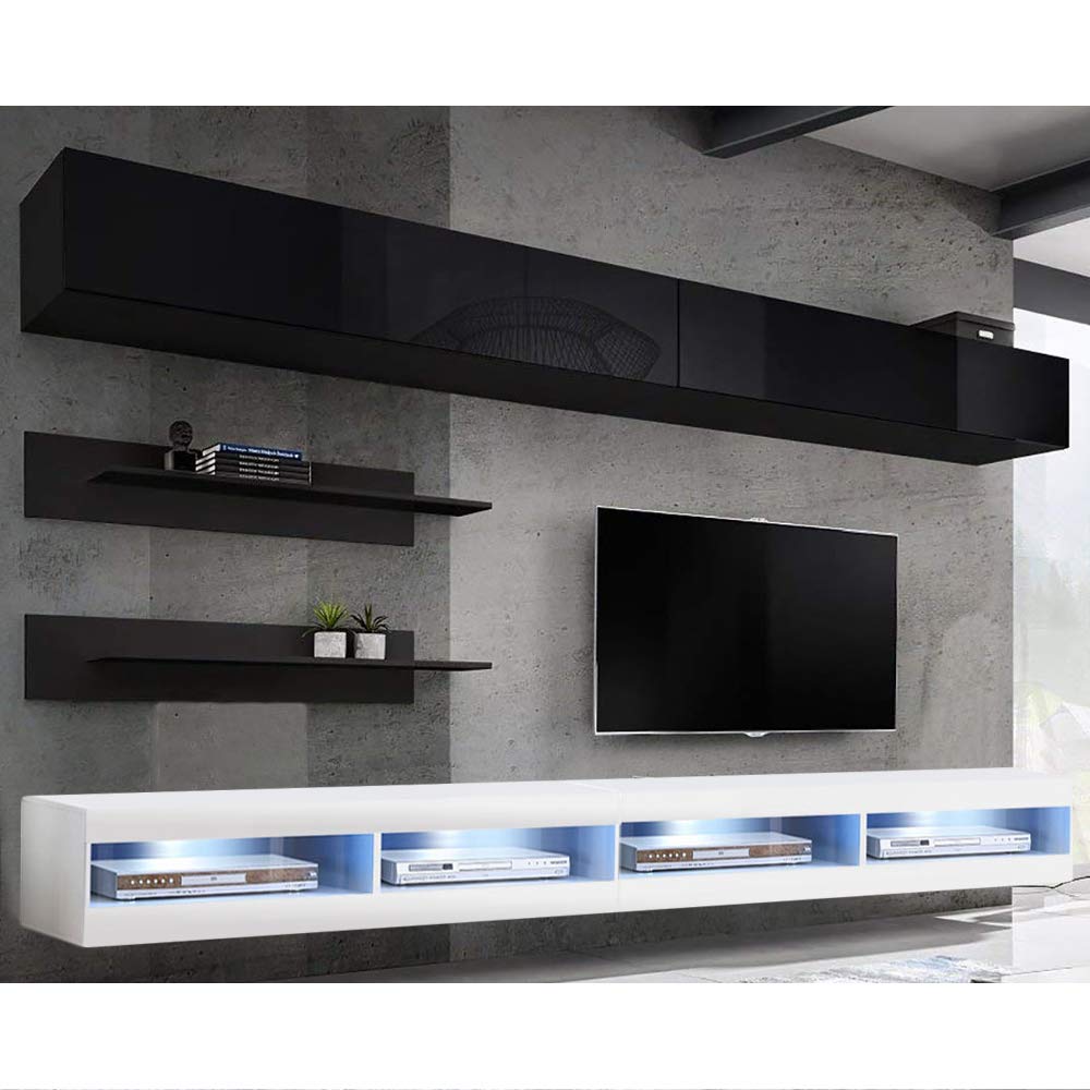 Modern Floating TV Stand with Storage & LED Lights - Wall-Mounted Entertainment Center for Bedroom & Living Room - 34 Inch TV Console with Shelves in Black/White - Perfect for Small Spaces & Home Theater Setup