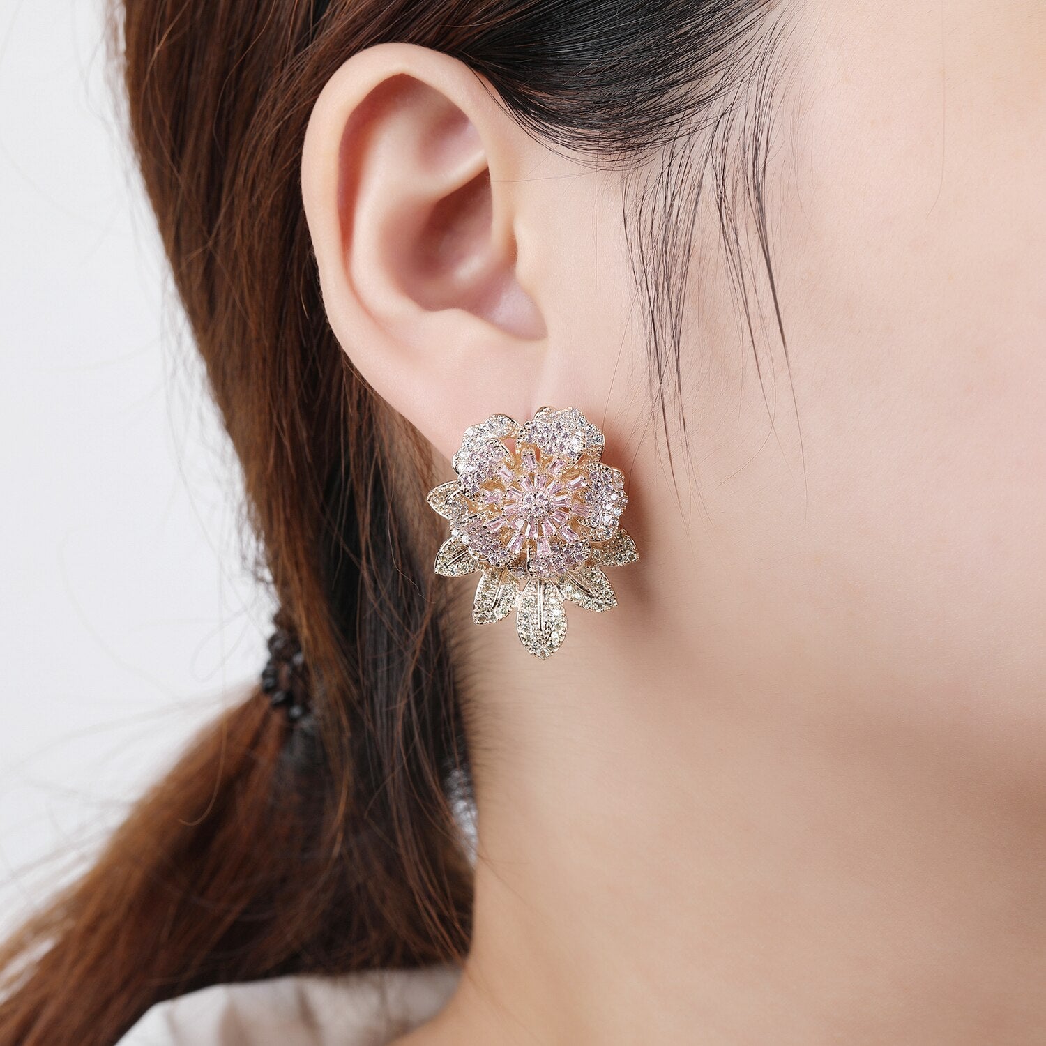 Elegant Cubic Zirconia CZ Flower Earrings for Wedding Brides | Sparkling Crystal Dangle Earrings for Women & Girls | Perfect for Birthday Parties, Prom, Anniversary Gifts & Special Occasions