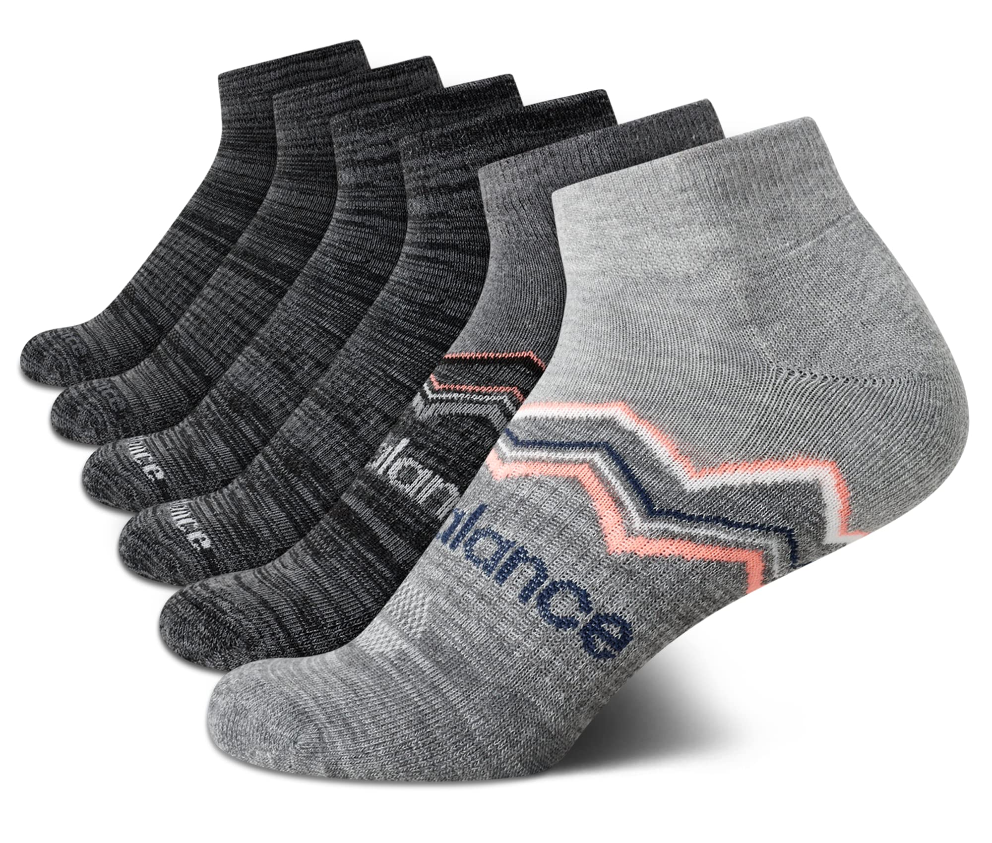 New Balance Women's Trail Cushion Quarter Athletic Socks - 6 Pack Moisture-Wicking Running Hiking Socks for Outdoor Sports & Workout