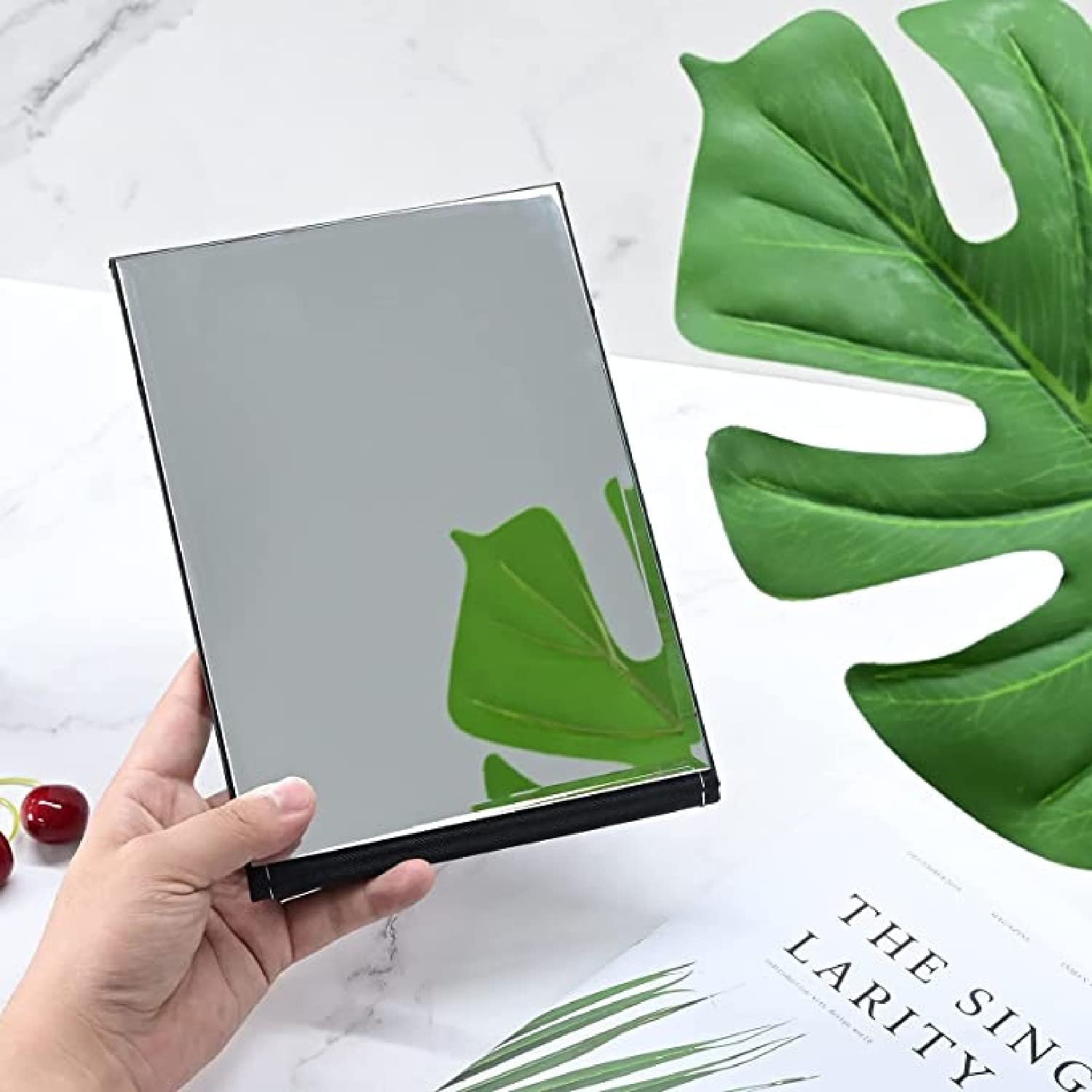 ARQIVO Folding PU Leather Makeup Mirror - Portable Desktop Mirror with Stand, Compact Travel Mirror for Home & Office, Simple Black Design - Perfect for Makeup, Skincare & Travel (1 Pack)