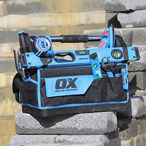 OX Pro 18-Inch Heavy Duty Open Tool Tote Bag - Durable Construction for Electricians, Contractors & DIY Projects - Perfect for Organizing Wrenches, Screwdrivers & Power Tools On Job Sites