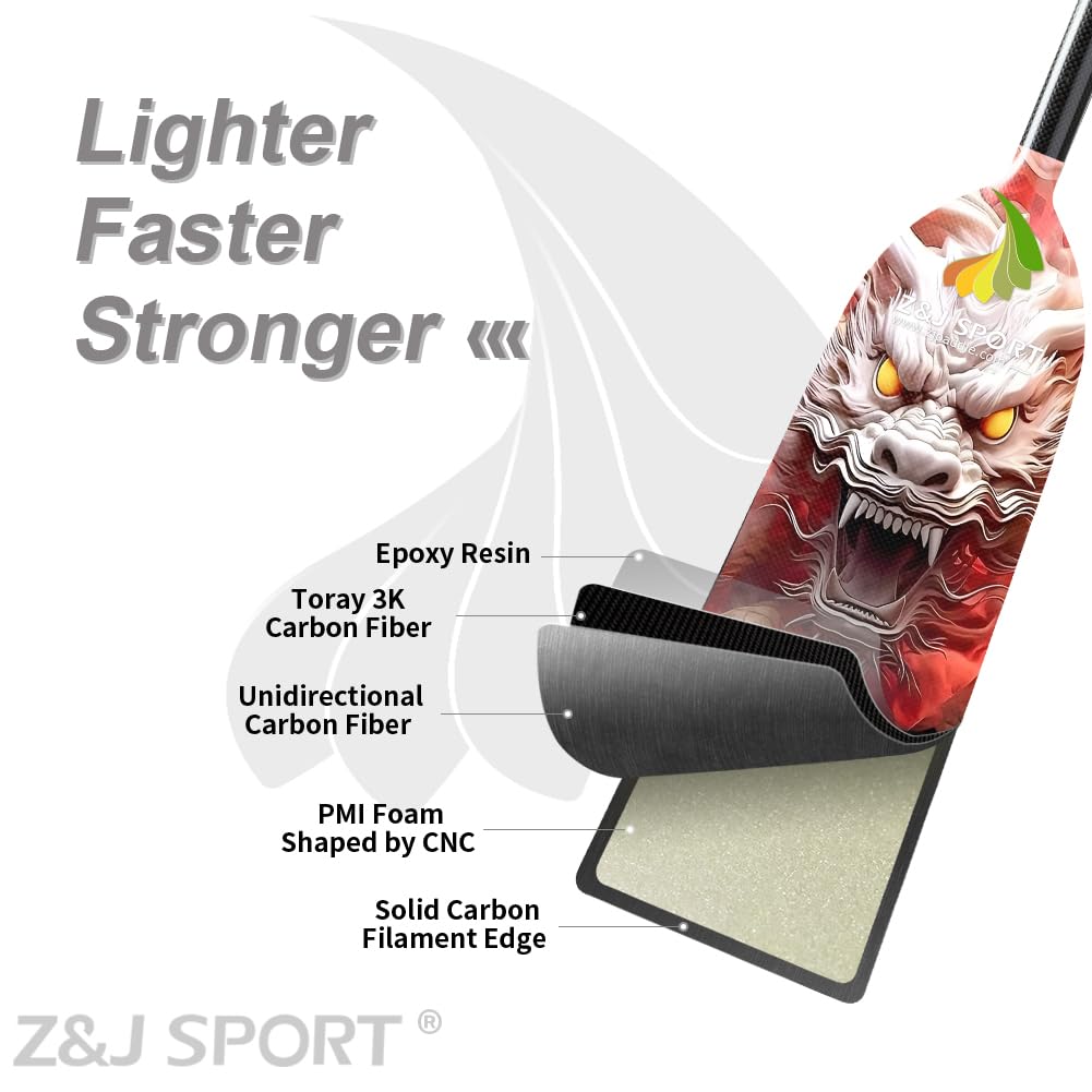Z&J SPORT IDBF Approved Carbon Fiber Adjustable Dragon Boat Paddle with Dragon Graphic & T-Handle - Professional Racing Equipment for Dragon Boat Competitions & Team Training