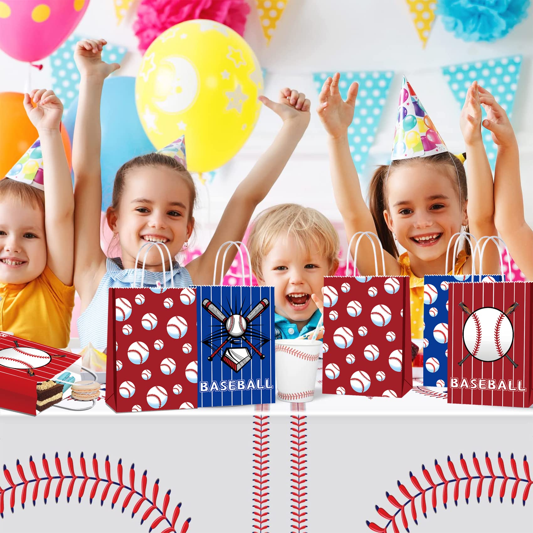 16 PCS Baseball Themed Party Favor Bags with Handles - Perfect for Baseball Birthday Parties, Team Celebrations & Sports Themed Events - Treat & Goodie Bags for Kids & Adults