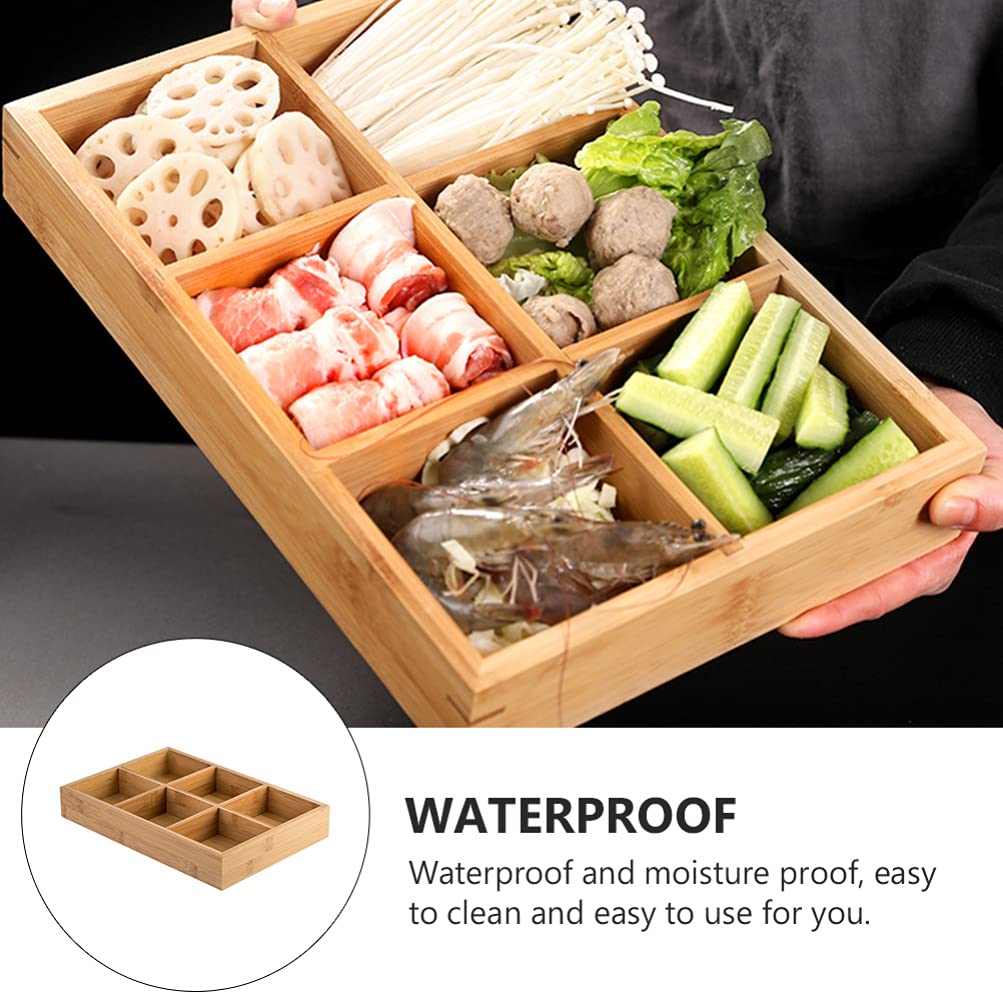 Bamboo Divided Serving Tray with Compartments - Wooden Snack Plate for Vegetables, Hot Pot, Dinner & Party Food | Eco-Friendly Compartmented Dish for Entertaining, Picnics & Family Meals