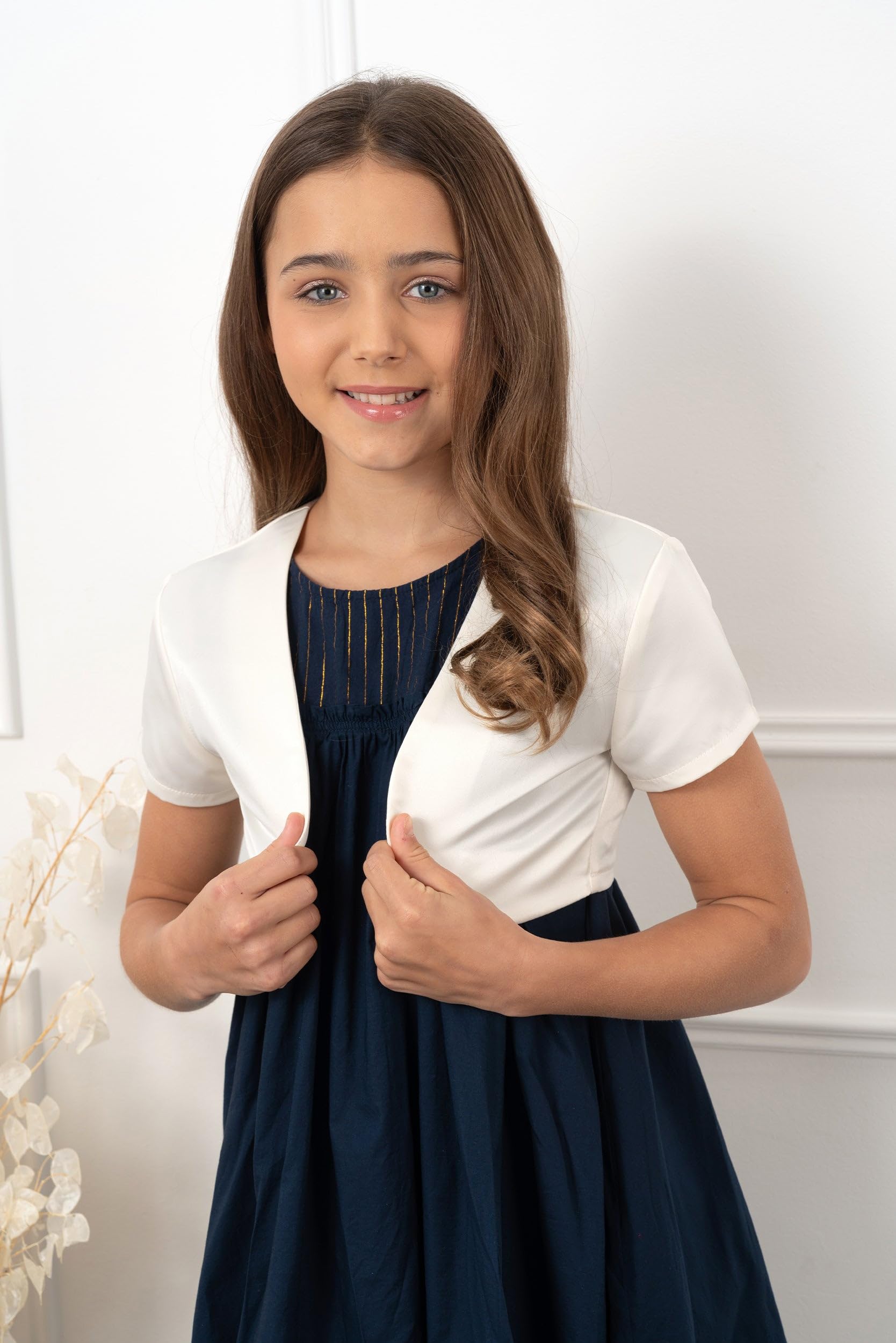BlackButterfly Kids Satin Short Sleeve Bolero Jacket for Girls - Elegant Satin Shrug for Birthday Parties, Pageants & Special Occasions