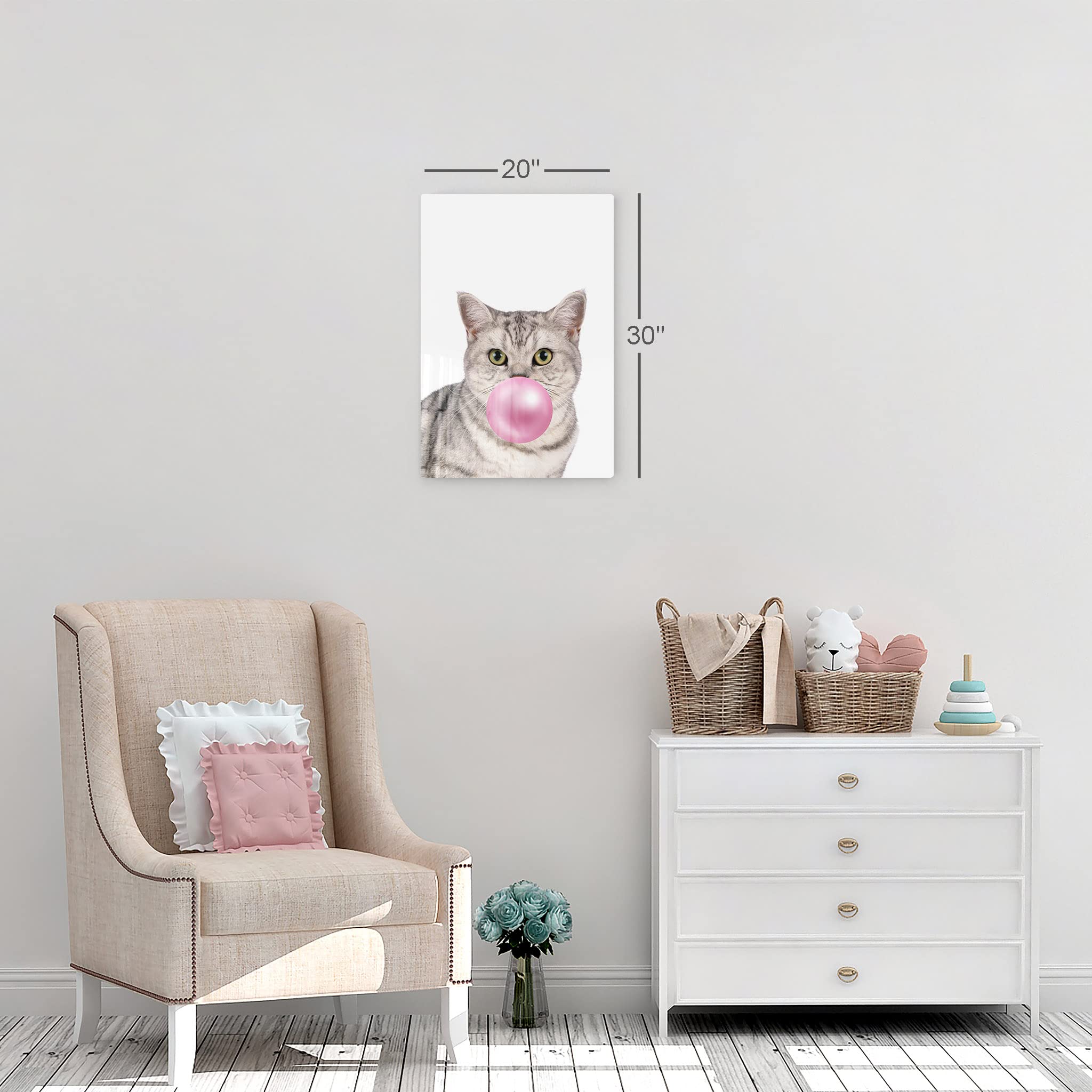 Brazilian Shorthair Cat Chewing Bubble Gum Metal Wall Art - 40x30 Inch Pet Lover Gift for Office, Living Room, Bedroom & Nursery Decor | Unique Animal Portrait Print for Cat Enthusiasts