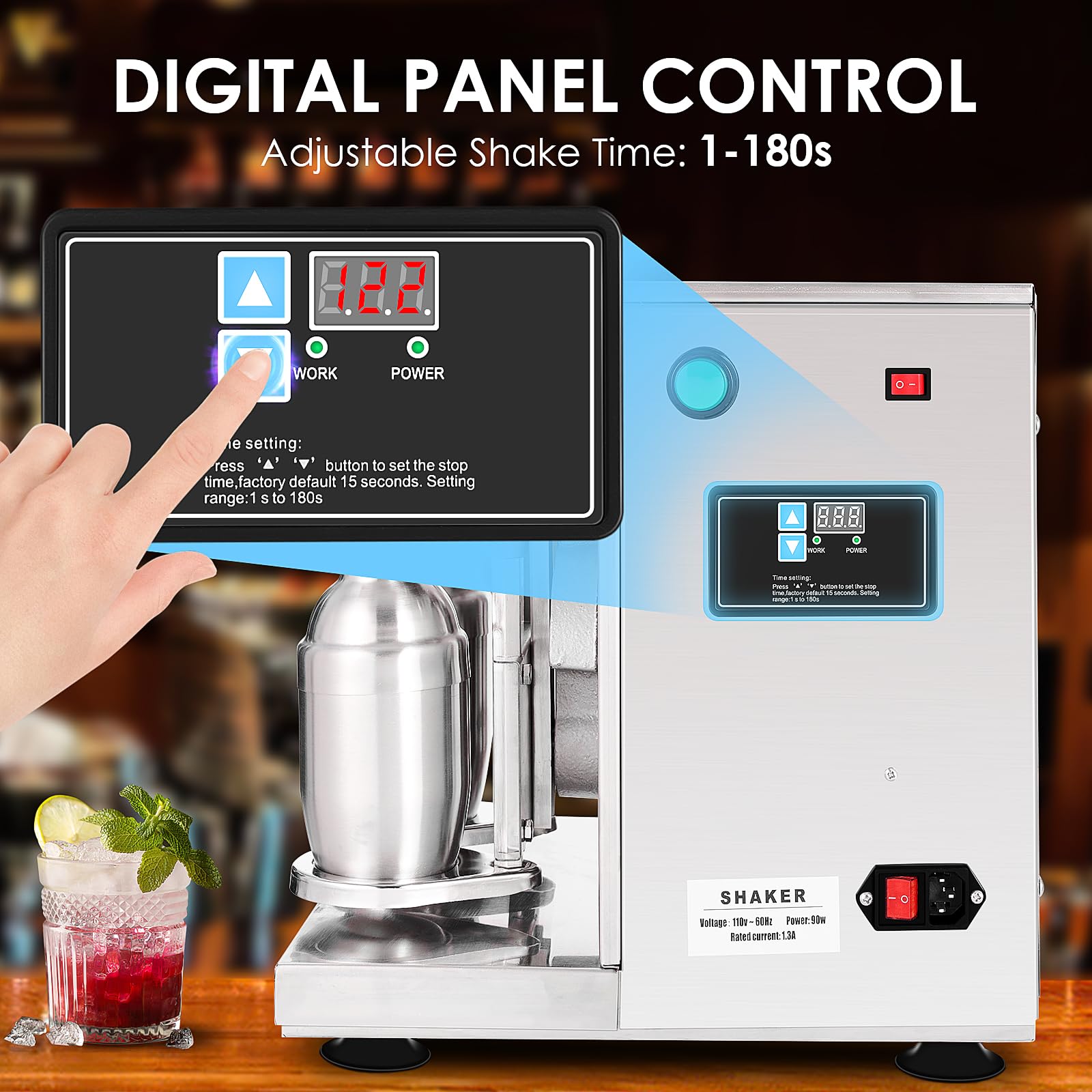Garvee Automatic Electric Milk Tea & Cocktail Shaker Machine - 400r/min Stainless Steel Double Frame with Dual Cups for Bubble Tea, Boba, Juice, Coffee, Milk & Wine - Perfect for Cafes, Bars & Home Use