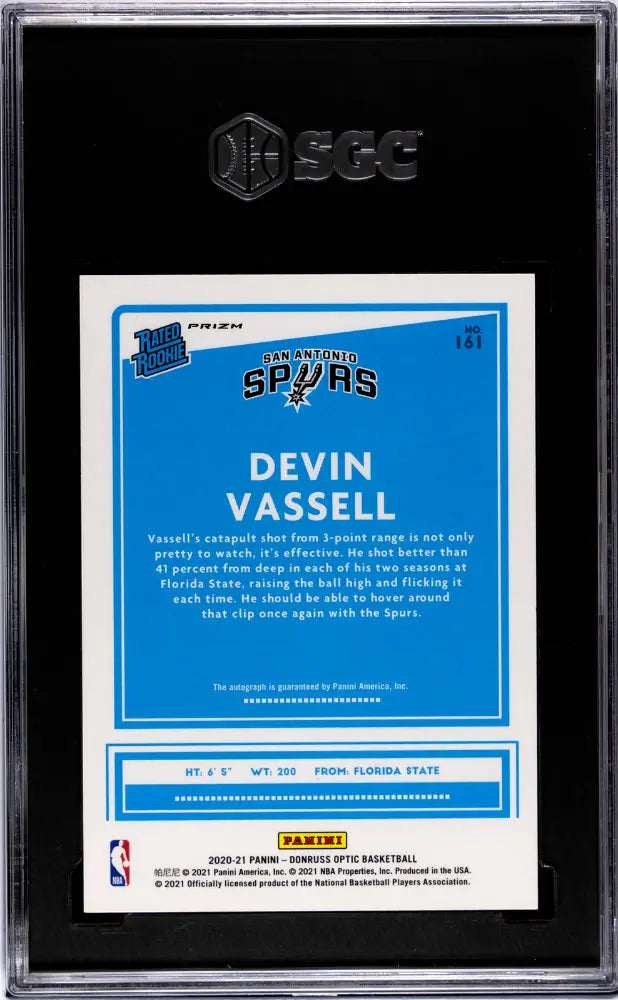 2020-21 Donruss Optic Purple Devin Vassell Rated Rookie Auto SGC 10 #161 Basketball Card - Perfect for Collectors, Investors & NBA Fans