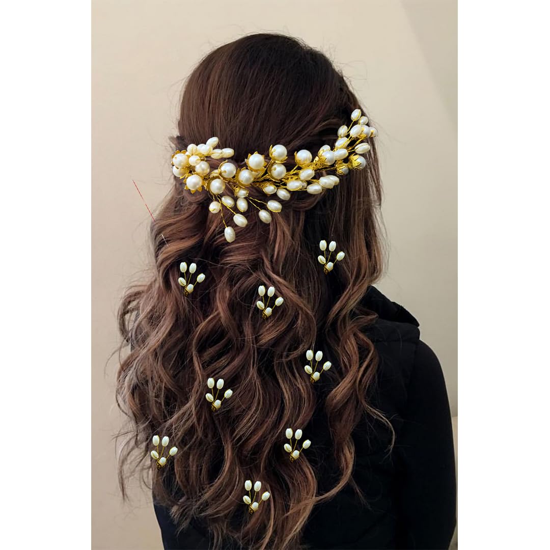 Ansh Elegant Artificial Metal Floral Hairpin with White Pearls | Hair Clips & Juda Pins for Women & Girls | Combo Pack of 2333 & 2334 | Perfect for Weddings, Parties & Everyday Styling