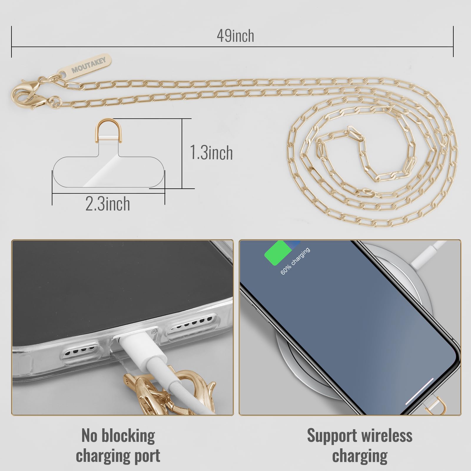 Lightweight Detachable Phone Lanyard Crossbody Chain with Metal Neck Holder & Tether Tab - Stylish iPhone 16 Accessory for Women & Girls - Perfect for Shopping, Traveling, and Everyday Use