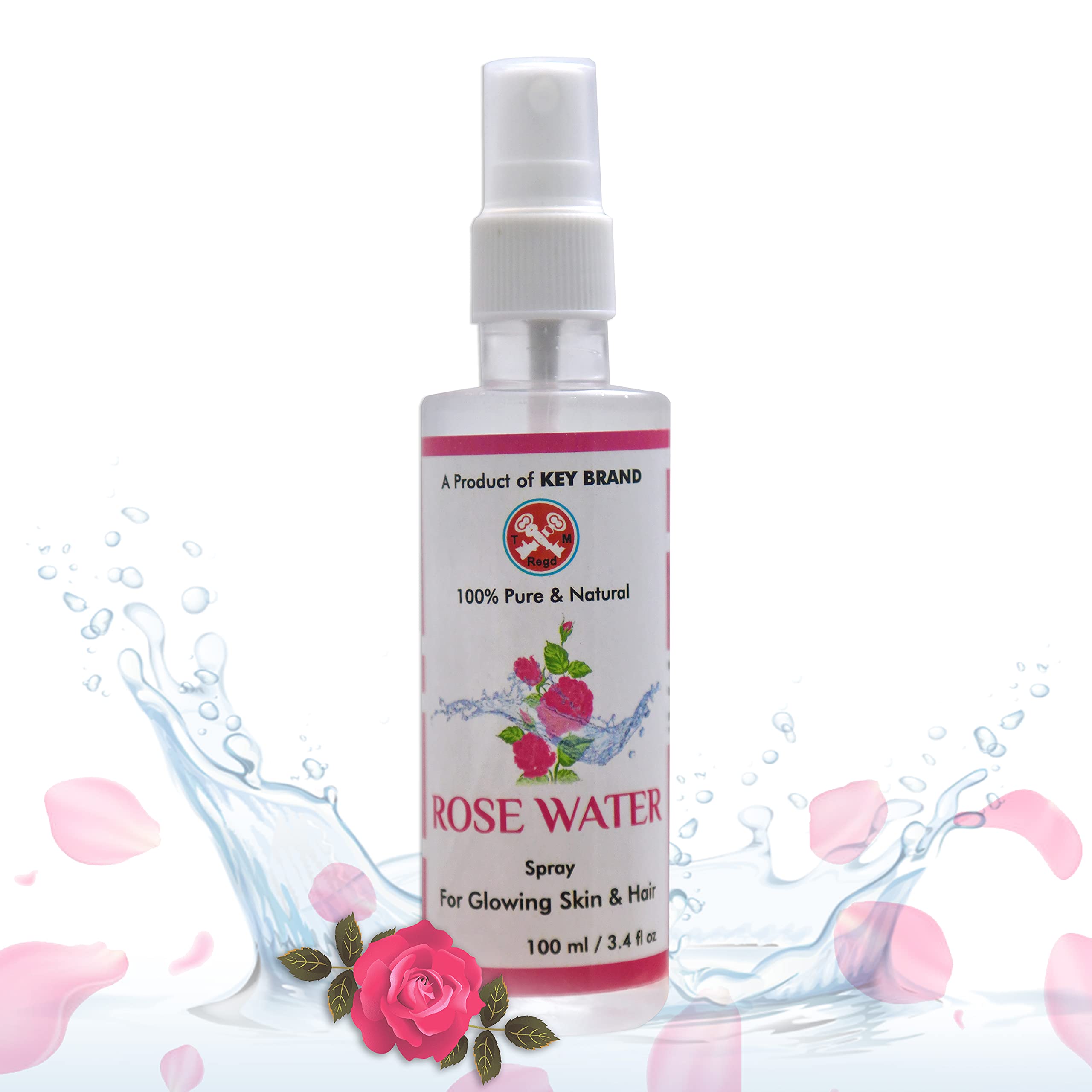 Keybrand Rose Water Facial Mist - 100ml Hydrating Spray Bottle for Skin Care, Makeup Setting & Refreshing