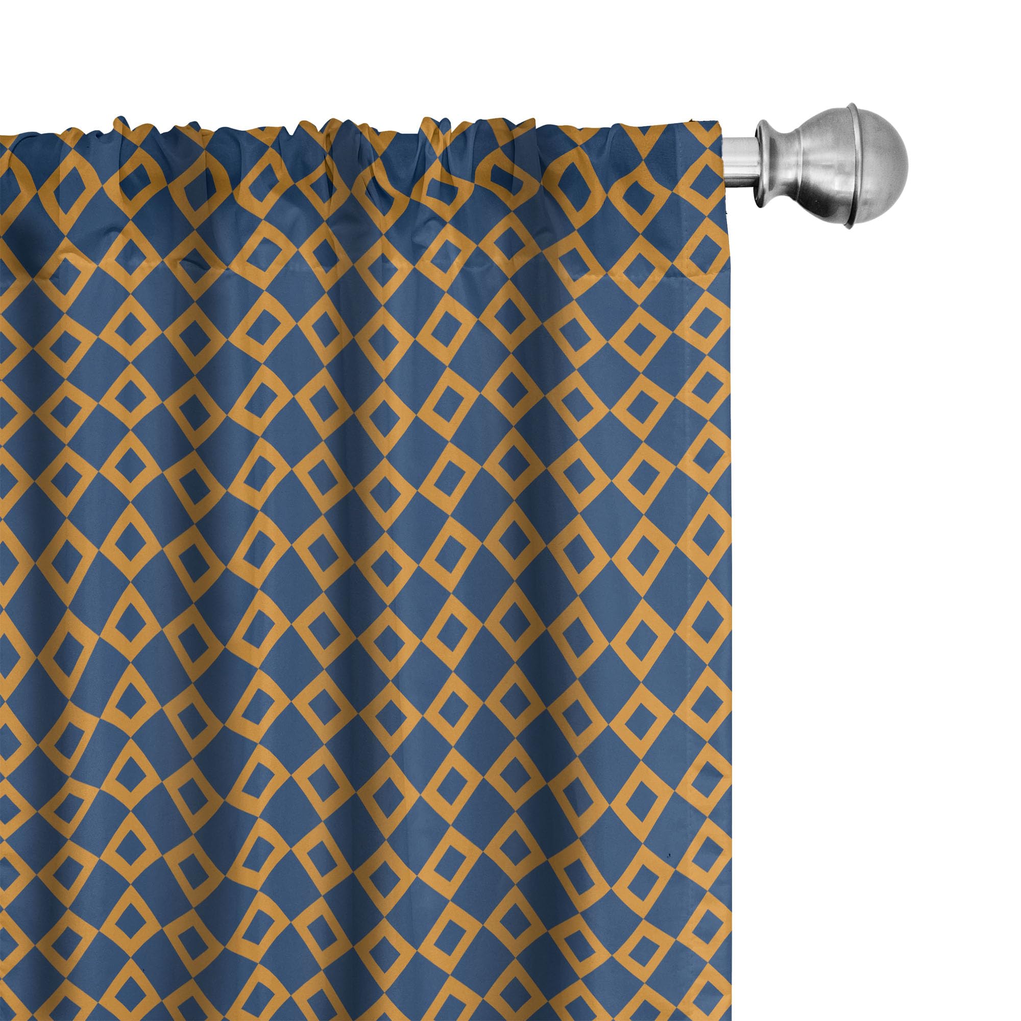 Vintage Window Curtains 2-Panel Set - Classic Small Squares Chain Mesh Net Tile Pattern, Lightweight Rod Pocket Drapes for Living Room & Bedroom, Dark Blue & Orange (28