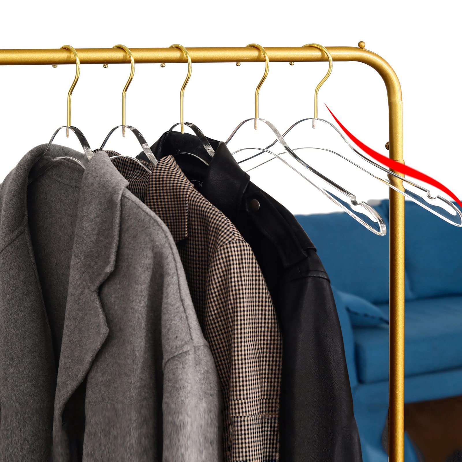 Besser 15 Pack Clear Acrylic Clothes Hangers with Swivel Gold Hooks - Premium Crystal Dress Hangers for Wardrobe Organization, Luxury Shiny Closet Essentials (Clear-Style B) - Perfect for Displaying Dresses, Blouses & Delicate Garments in Walk-In Closets & Boutiques