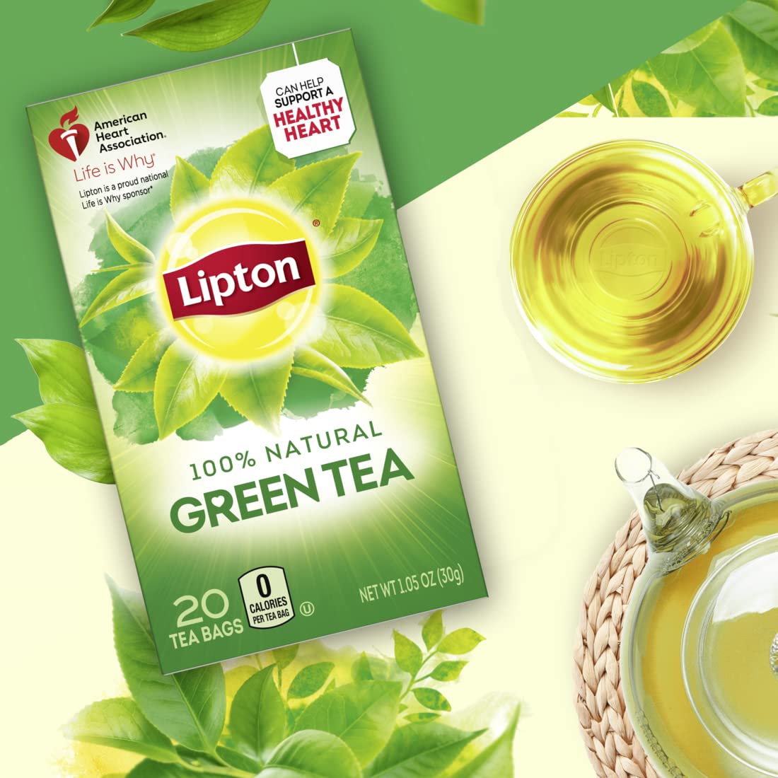 Lipton 100% Natural Green Tea Bags - 20 Count (Pack of 6) | Antioxidant Rich, Caffeine Free | Perfect for Morning Boost, Afternoon Relaxation & Healthy Lifestyle