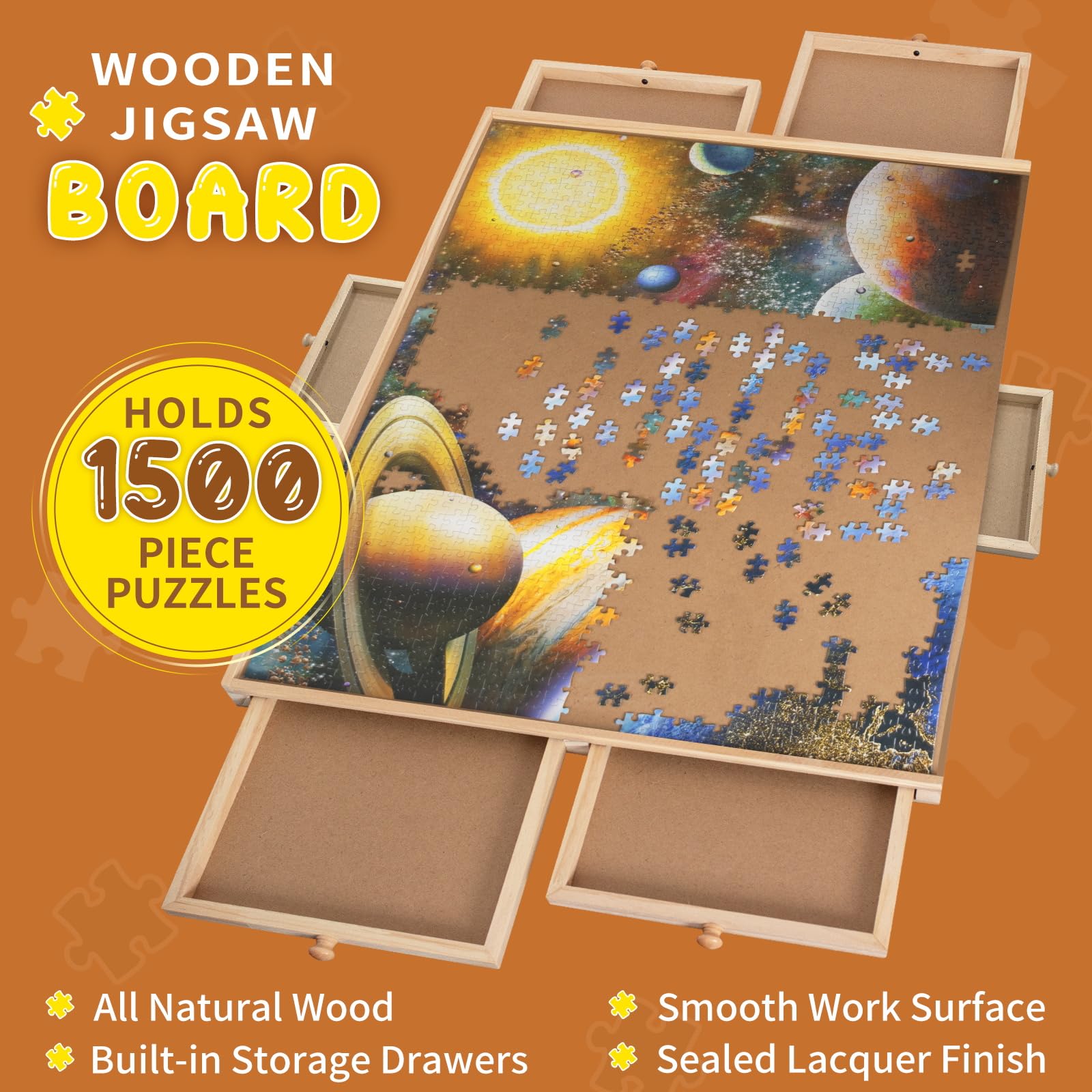 Nattork 1500 Piece Wooden Jigsaw Puzzle Board - 6 Drawers Storage, Rotating Puzzle Table with Cover, Portable Jigsaw Puzzle Table for Adults & Kids - Perfect for Family Game Nights, Travel, and Educational Activities