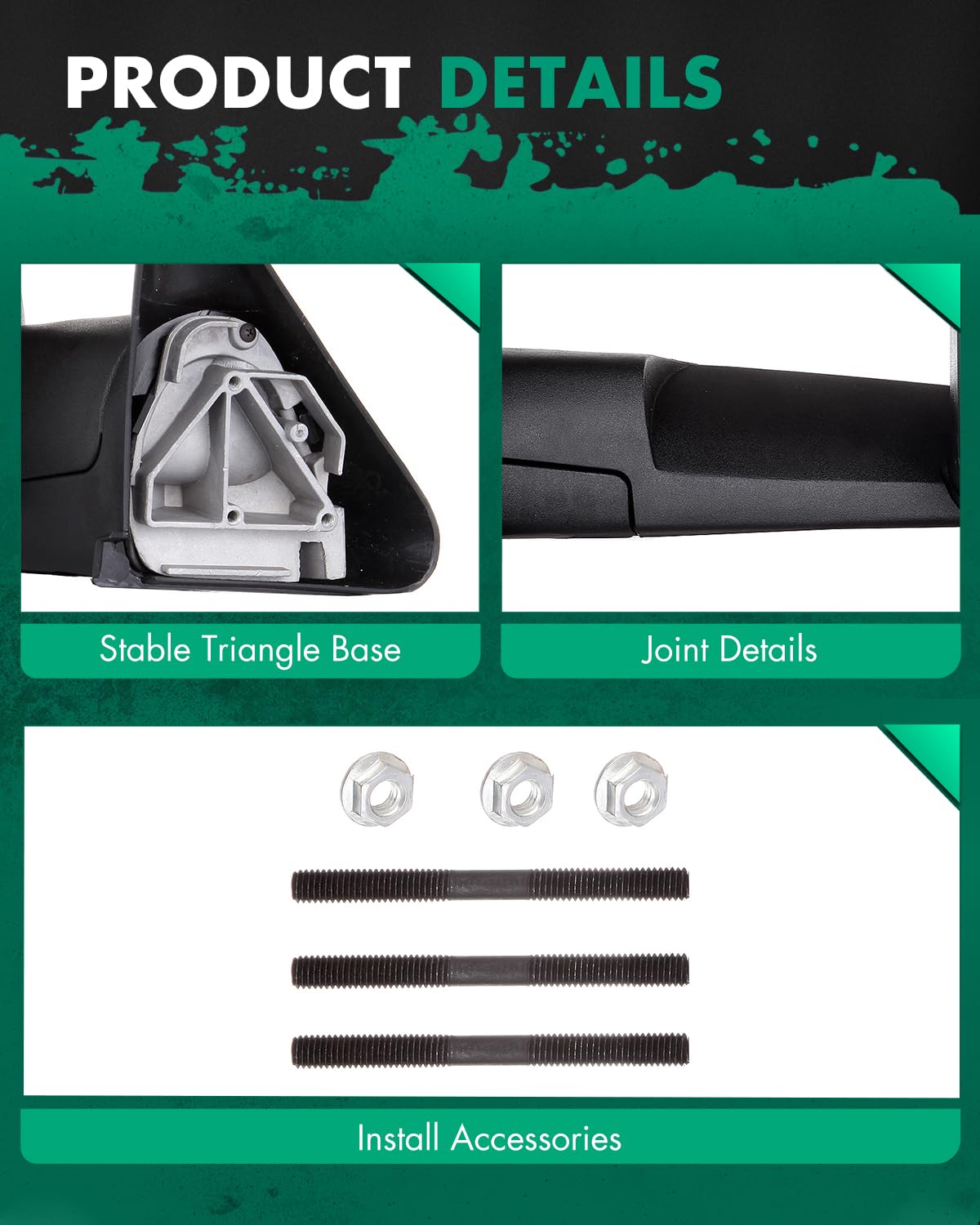SCITOO Manual Black Towing Mirrors Pair Set - Compatible with Dodge Ram 1500 (1994-2001), Ram 2500/3500 (1994-2002) - Side View Mirrors with Support Brackets & Manual Control - Perfect for Towing, Camping & Off-Road Adventures