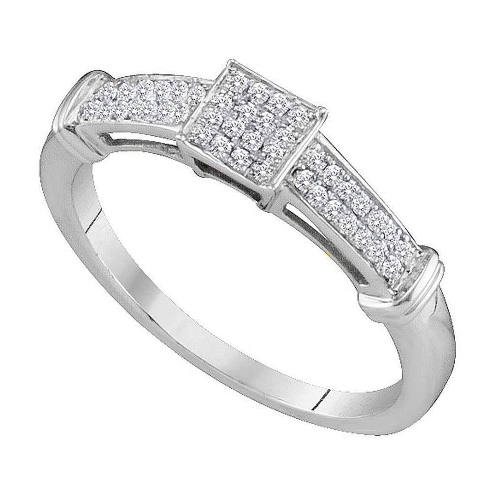 10K White Gold Women's Round Diamond Cluster Ring - 1/6 CTTW Square Design, Elegant Bridal Jewelry for Engagement, Anniversary & Special Occasions