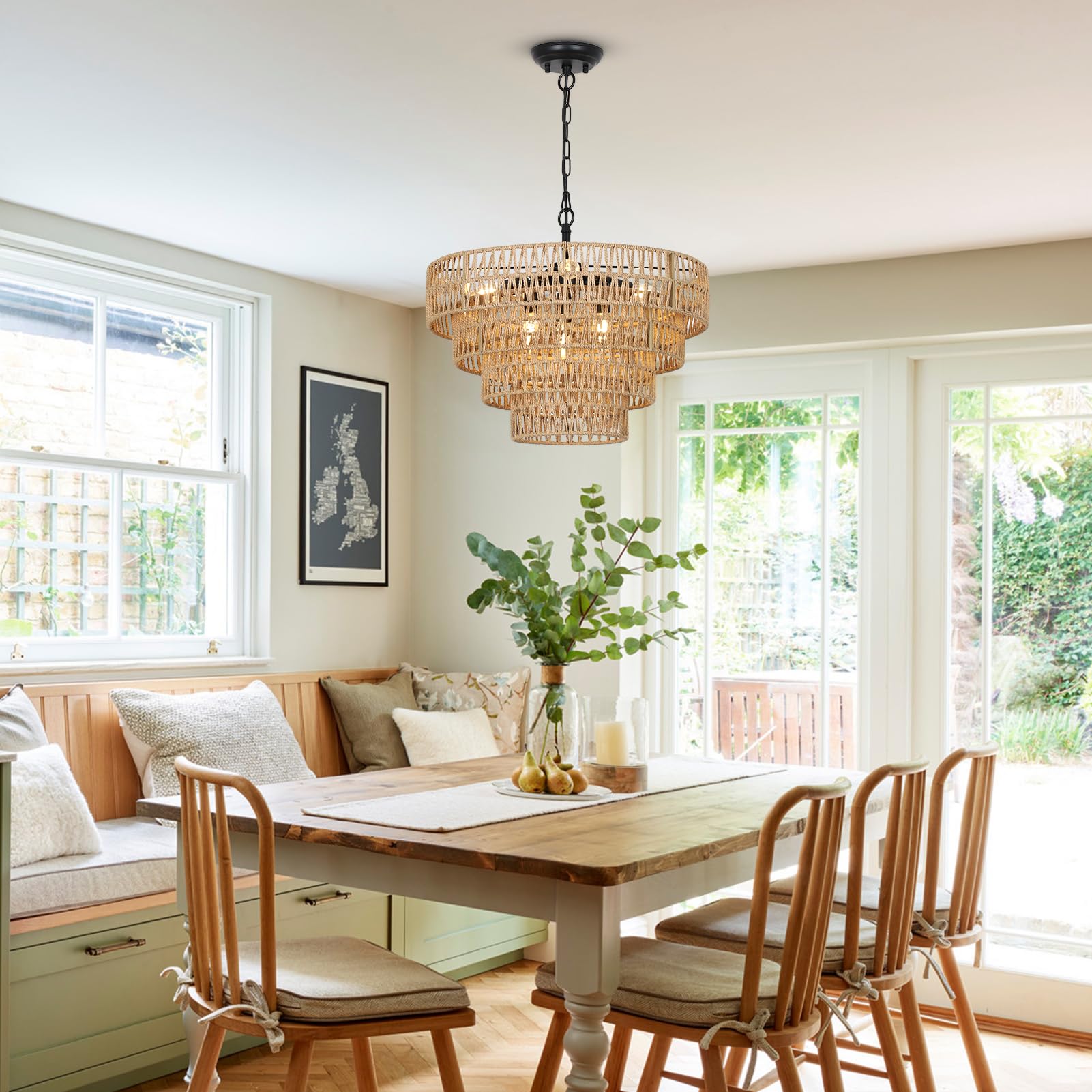 6-Light Boho Rattan Chandelier - 20