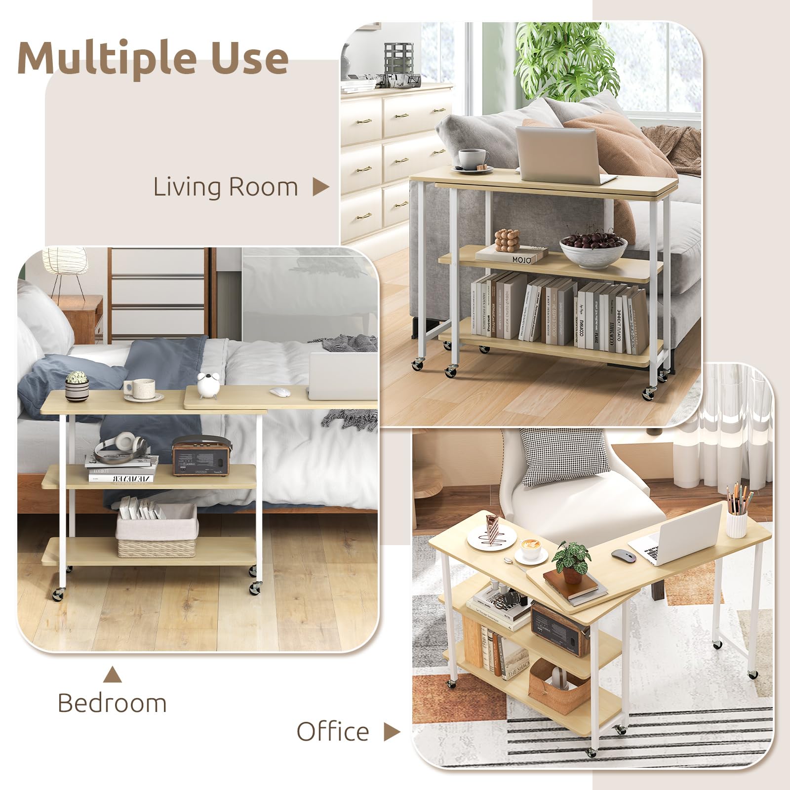 Tangkula 360° Rotating Side Table with 2-Tier Storage - Patented Mobile End Table with Lockable Casters & Metal Frame - Swivel Rolling Desk for Living Room, Bedroom, Office - Perfect as Laptop Table, Couch Snack Table, or Nightstand