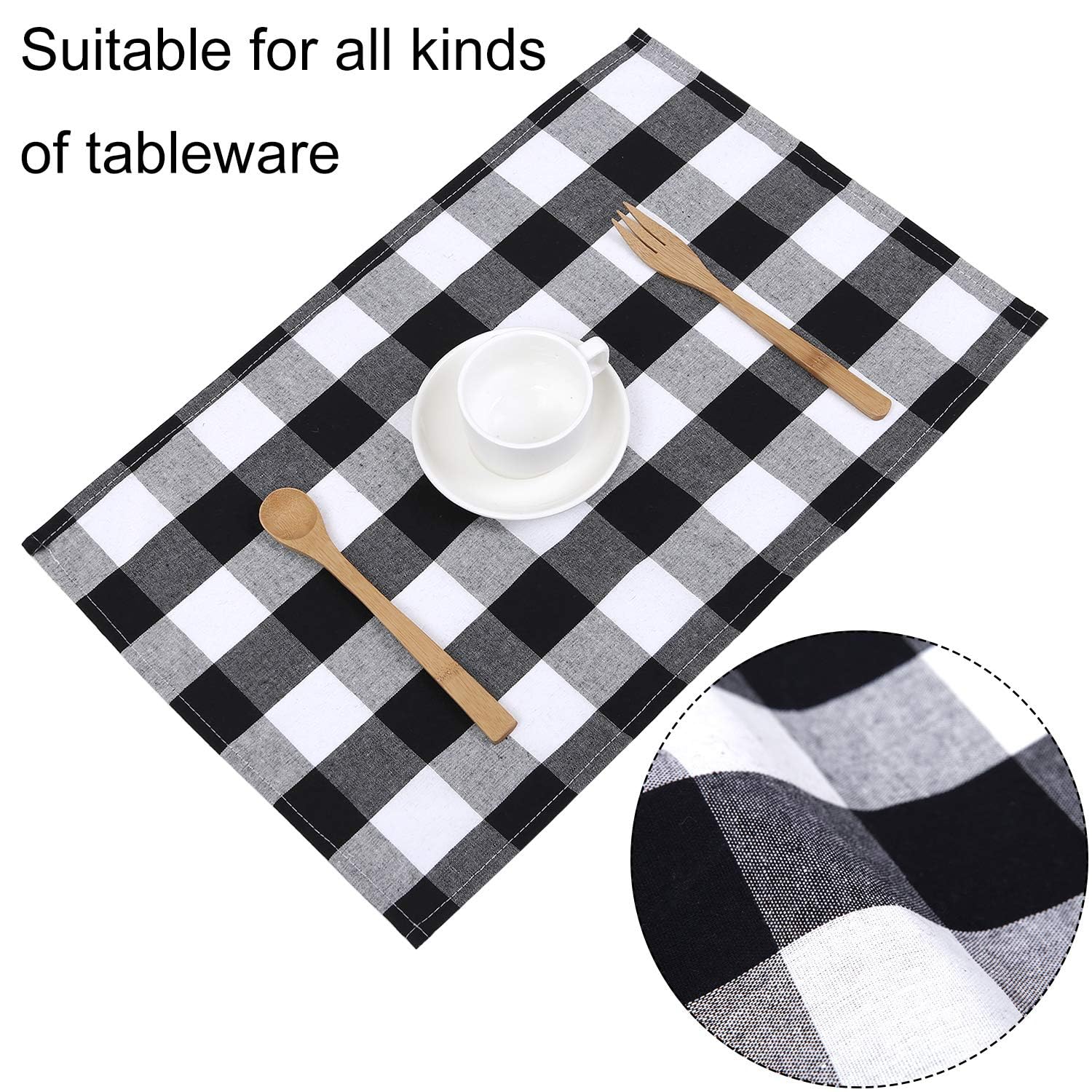 Aneco Buffalo Plaid Cotton Placemats - 13x19 Inch Double Layer Checkered Table Mats - Black and White Kitchen Decor (Set of 4) for Dining Table, Holiday Parties & Farmhouse Style Decor