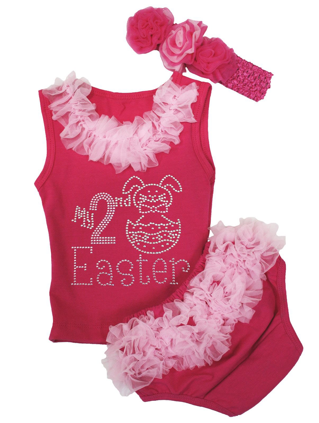 Easter Bunny Egg Print Hot Pink Shirt & Bloomer Baby Outfit Set for Girls 3-12 Months - Perfect for Easter Photos, Spring Celebrations & Holiday Family Gatherings