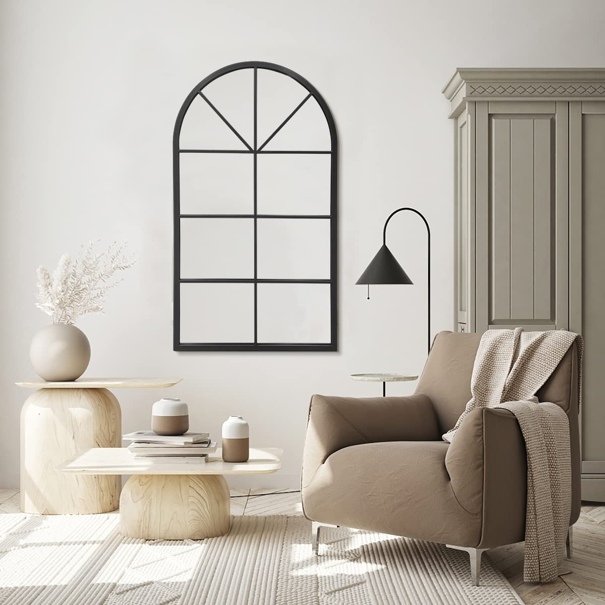 TinyTimes 24 x 42 Inch Arched Wall Mirror with Black Metal Frame - Rustic Decorative Mirror for Living Room, Bedroom, or Entryway Decor